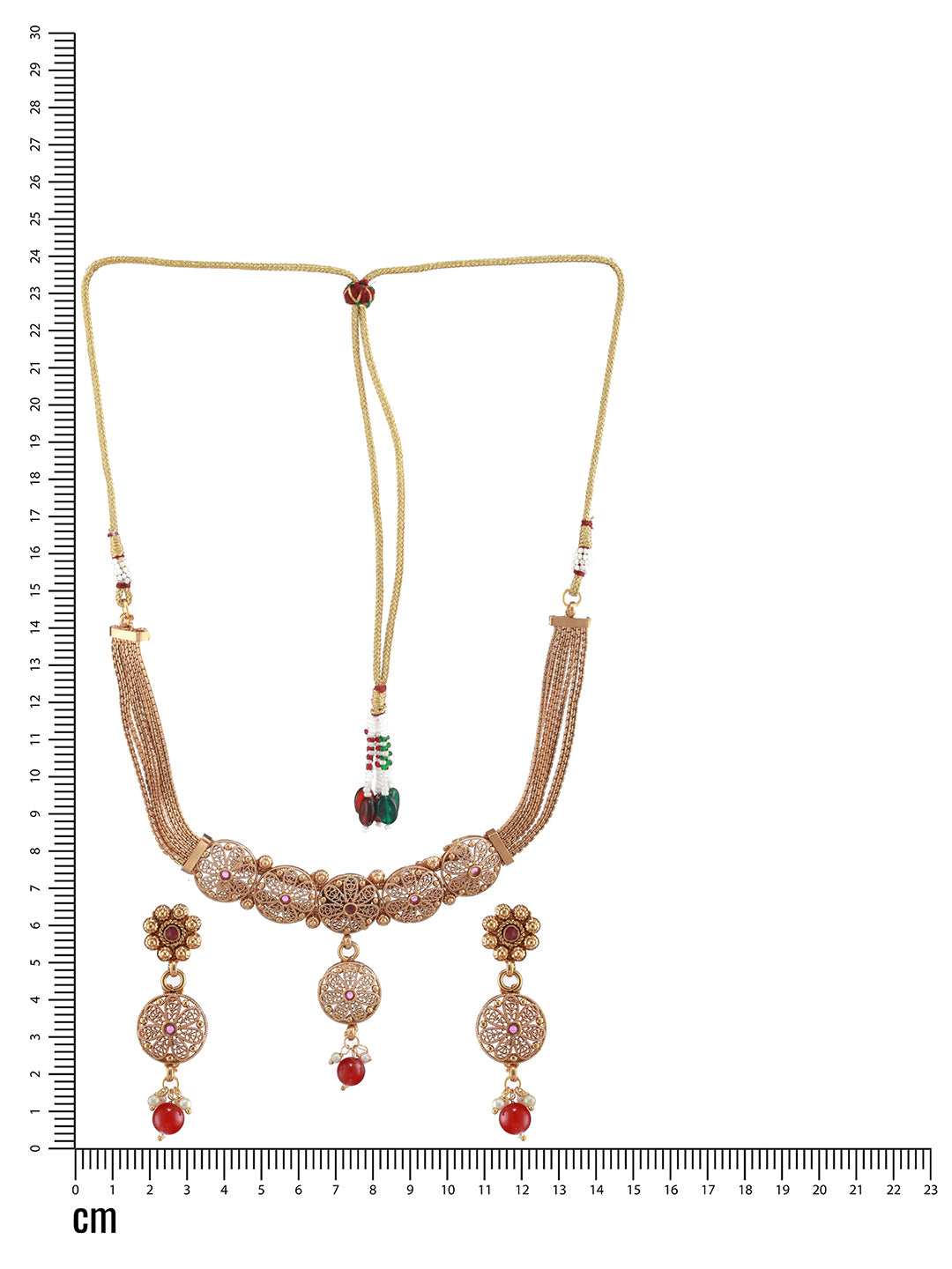 24K Gold-Plated Ruby Studded Handcrafted Filigree Jewellery Set - Jazzandsizzle