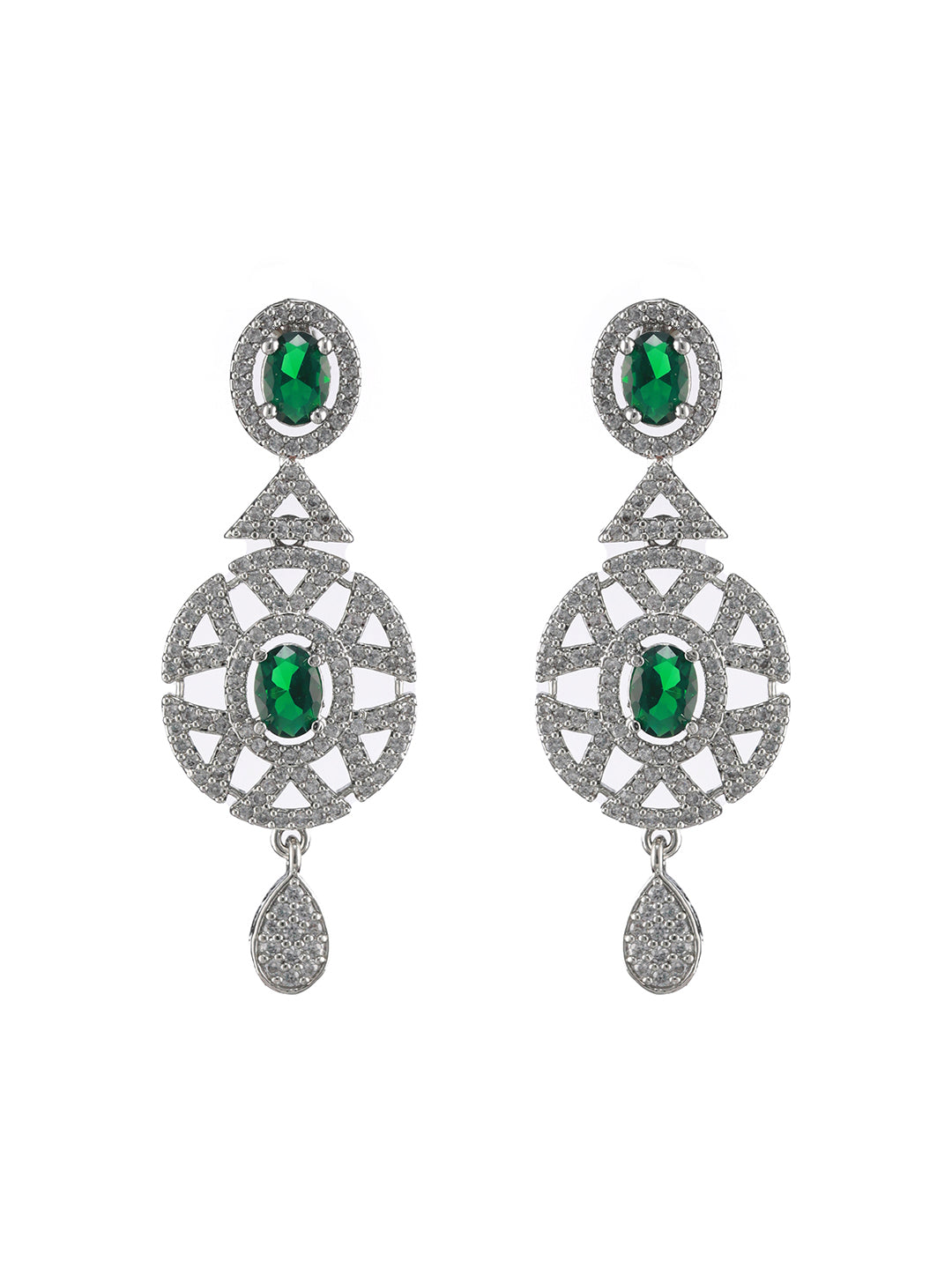 Silver-Plated Green & American diamond Studded Jewellery Set - Jazzandsizzle
