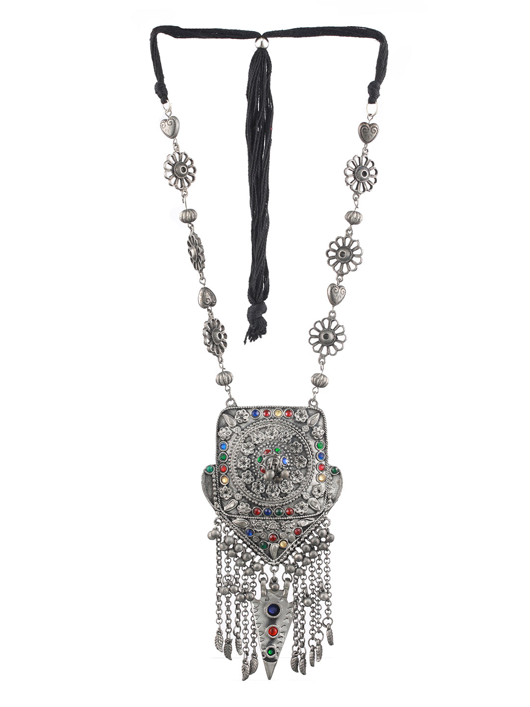 Multicolored Oxidised Silver-Plated Handcrafted Afghan Necklace - Jazzandsizzle