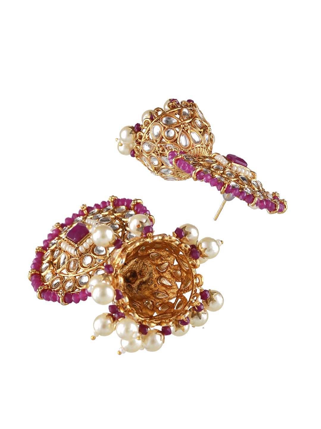 Gold-Plated Wine Kundan Studded & Pearl Beaded Choker Jewellery Set with Maangtikka - Jazzandsizzle