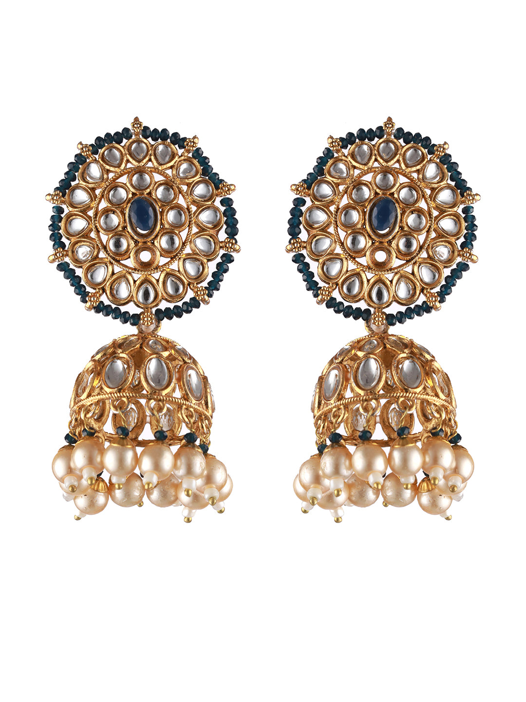 Gold-Plated Blue& White Kundan Studded & Beaded Choker Jewellery Set with Maangtikka - Jazzandsizzle