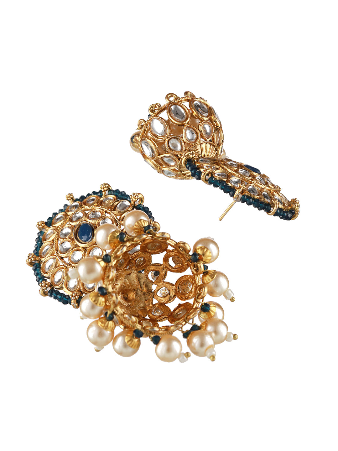 Gold-Plated Blue& White Kundan Studded & Beaded Choker Jewellery Set with Maangtikka - Jazzandsizzle