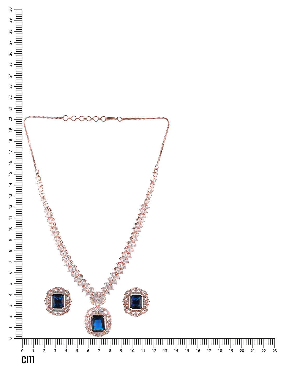 Rose-Gold Plated Blue American Diamond Studded Handcrafted Jewellery Set - Jazzandsizzle