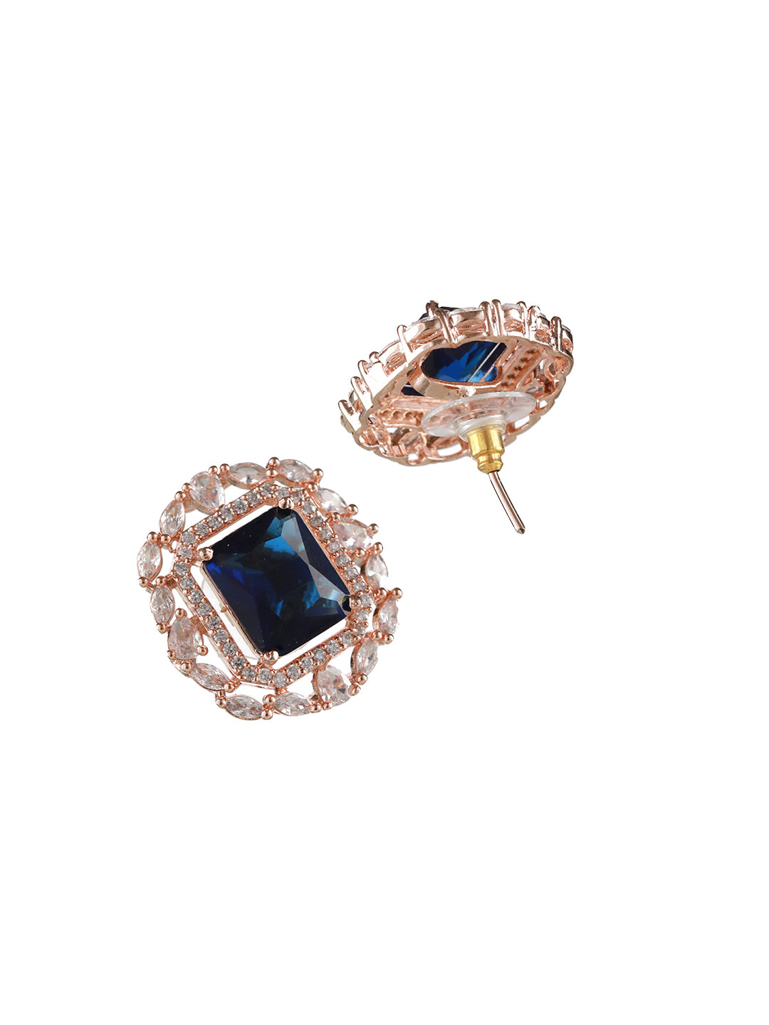 Rose-Gold Plated Blue American Diamond Studded Handcrafted Jewellery Set - Jazzandsizzle