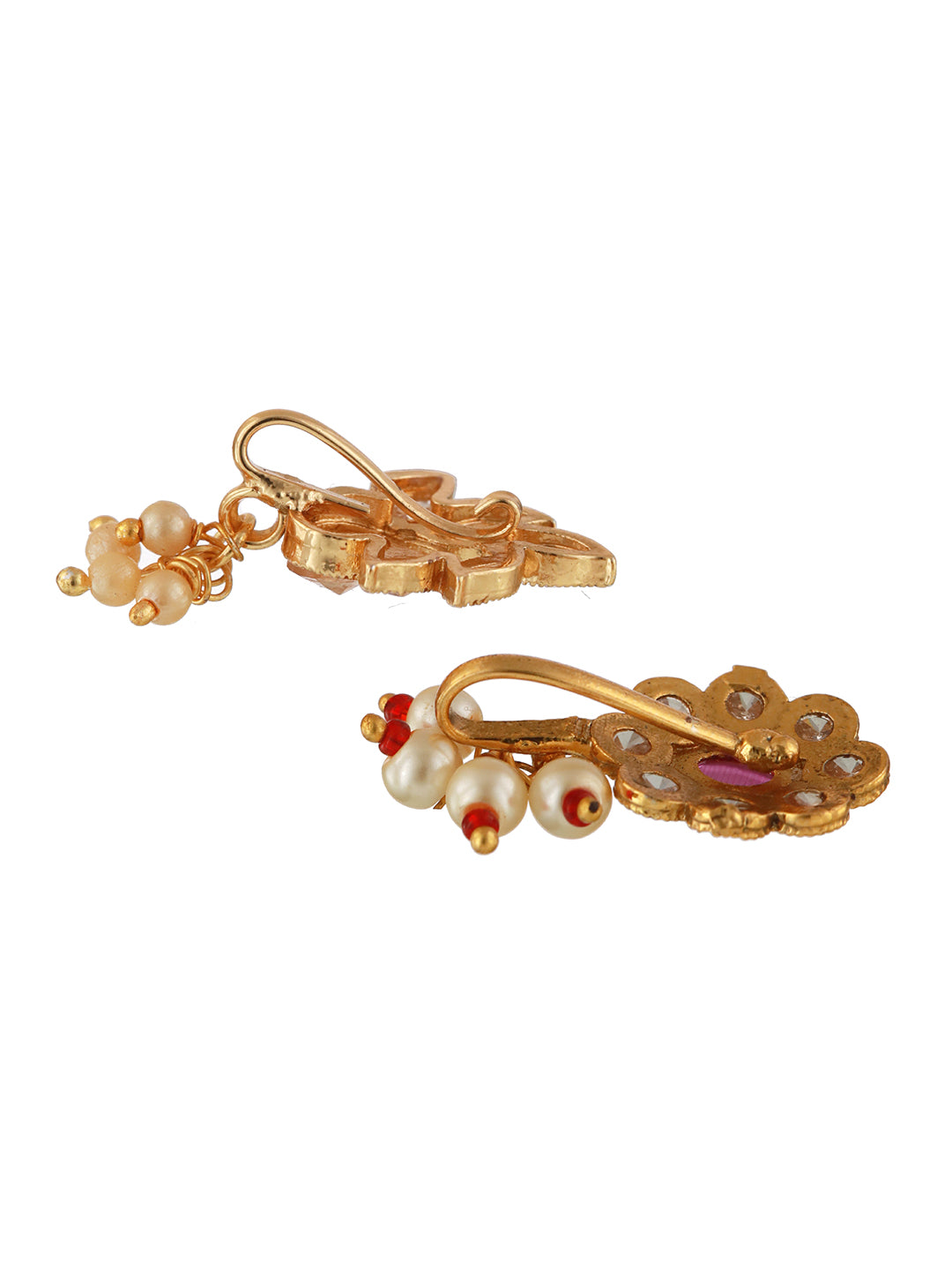 Gold-Plated Red & White Kundan Studded Nose Pin - Jazzandsizzle