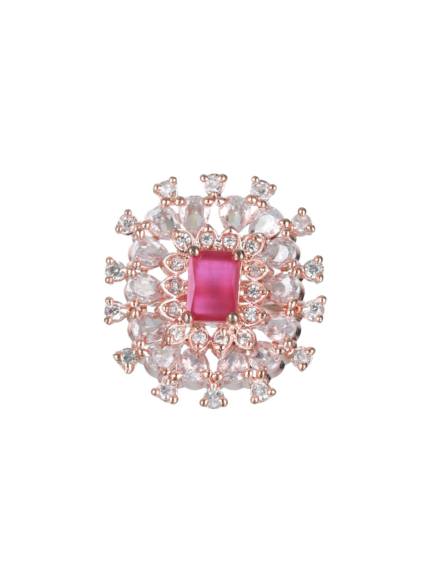 Rose Gold Plated & Pink American Diamond studded Cocktail Ring - Jazzandsizzle