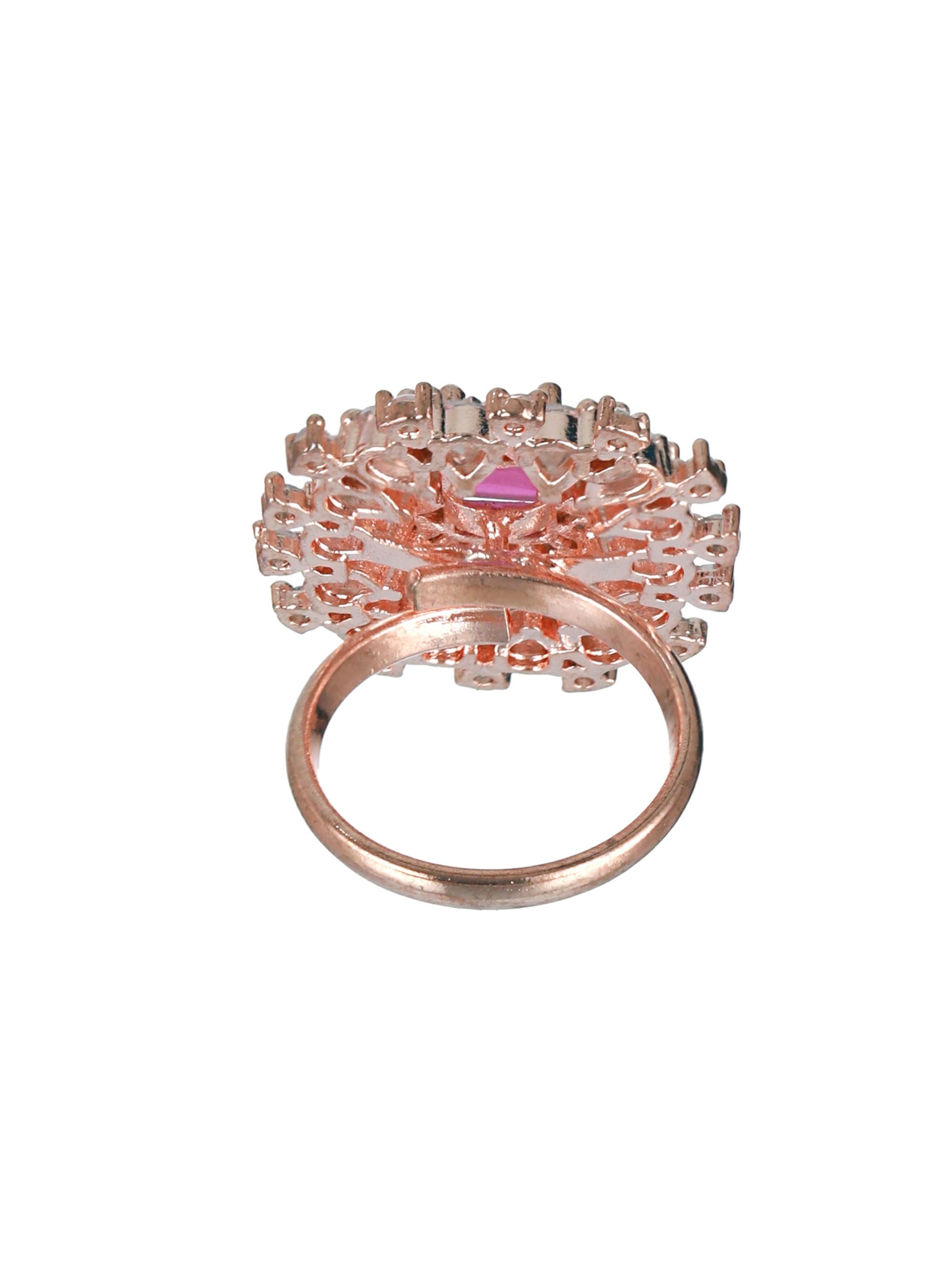 Rose Gold Plated & Pink American Diamond studded Cocktail Ring - Jazzandsizzle