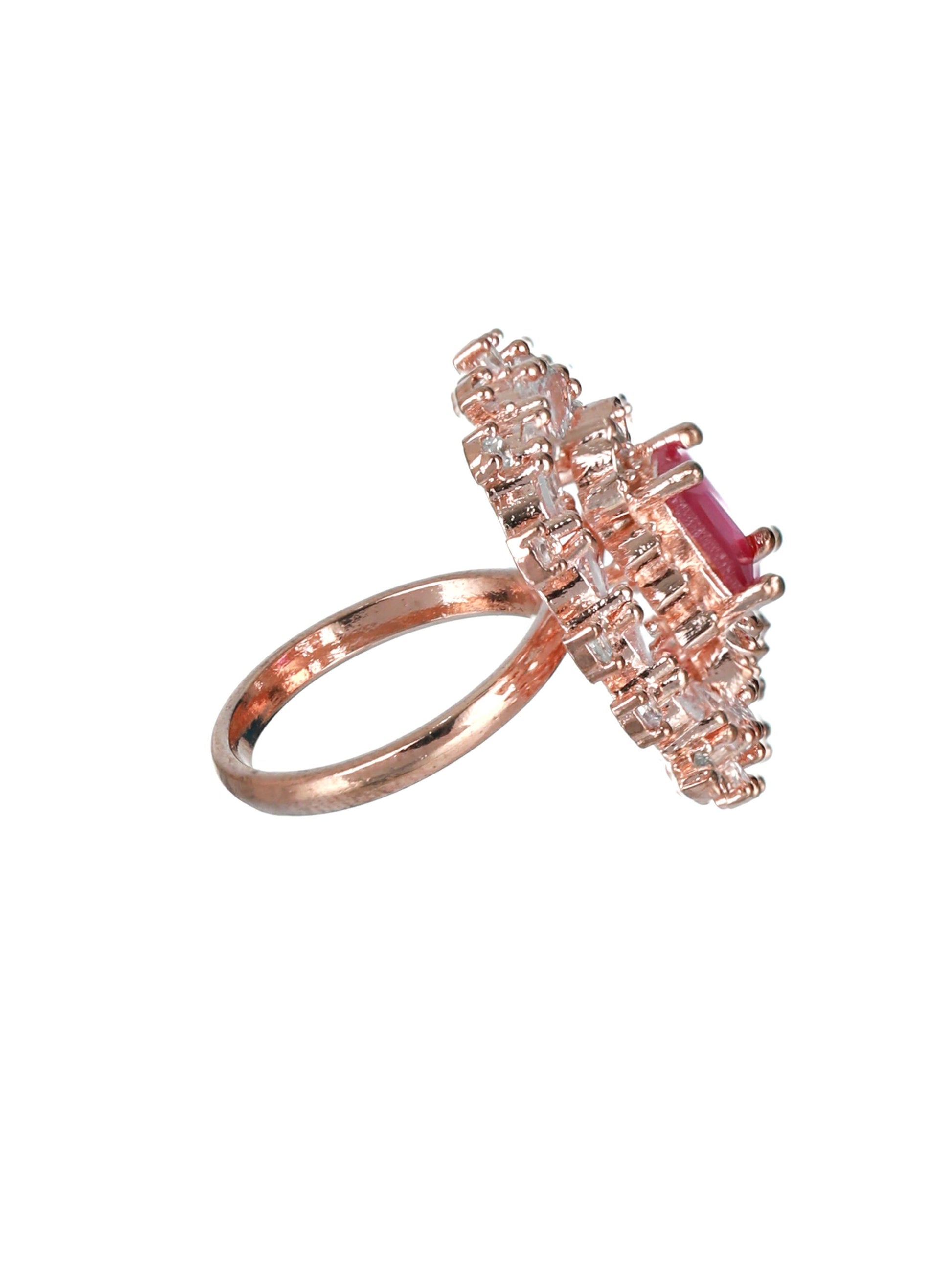 Rose Gold Plated & Pink American Diamond studded Cocktail Ring - Jazzandsizzle