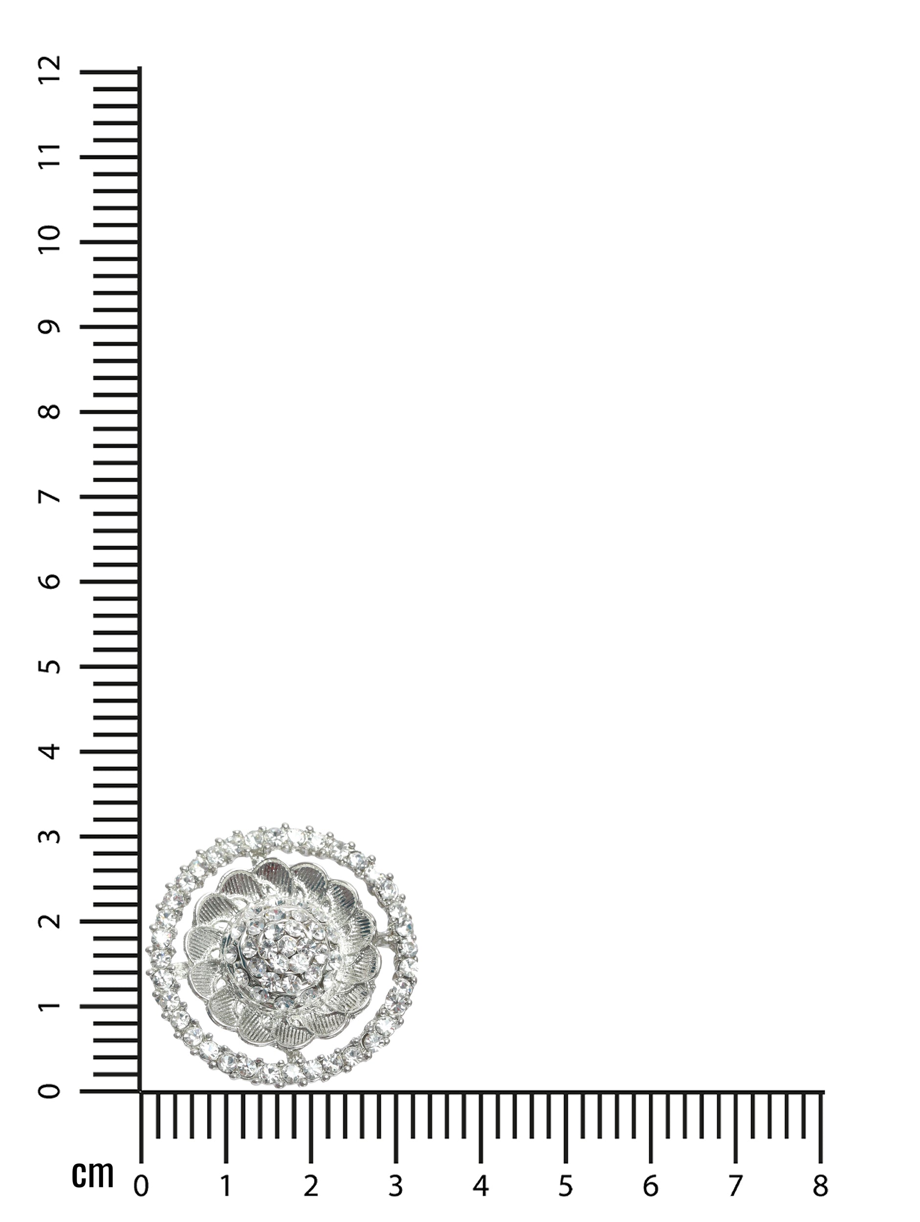 Silver-Plated CZ Studded Flower shaped Adjustable Finger Ring - Jazzandsizzle