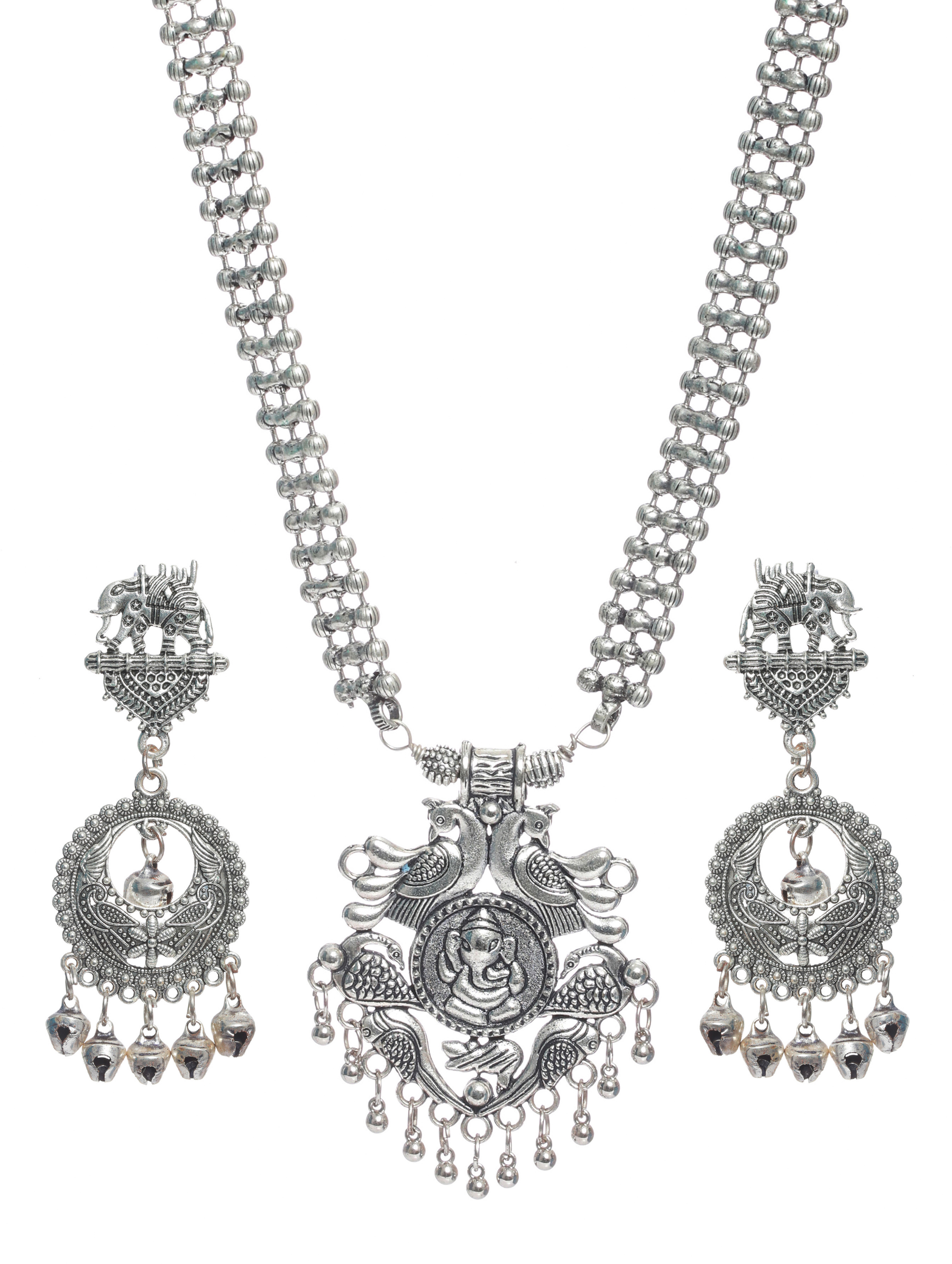 Oxidised Silver-Plated Handcrafted Peacock Jewellery Set - Jazzandsizzle