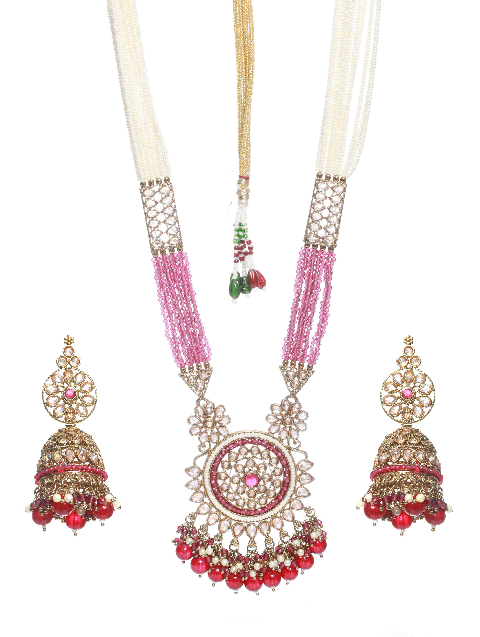 Jazz And Sizzle Gold Plated Purple & White Beaded Polki Rani Haar Jewellery Set - Jazzandsizzle