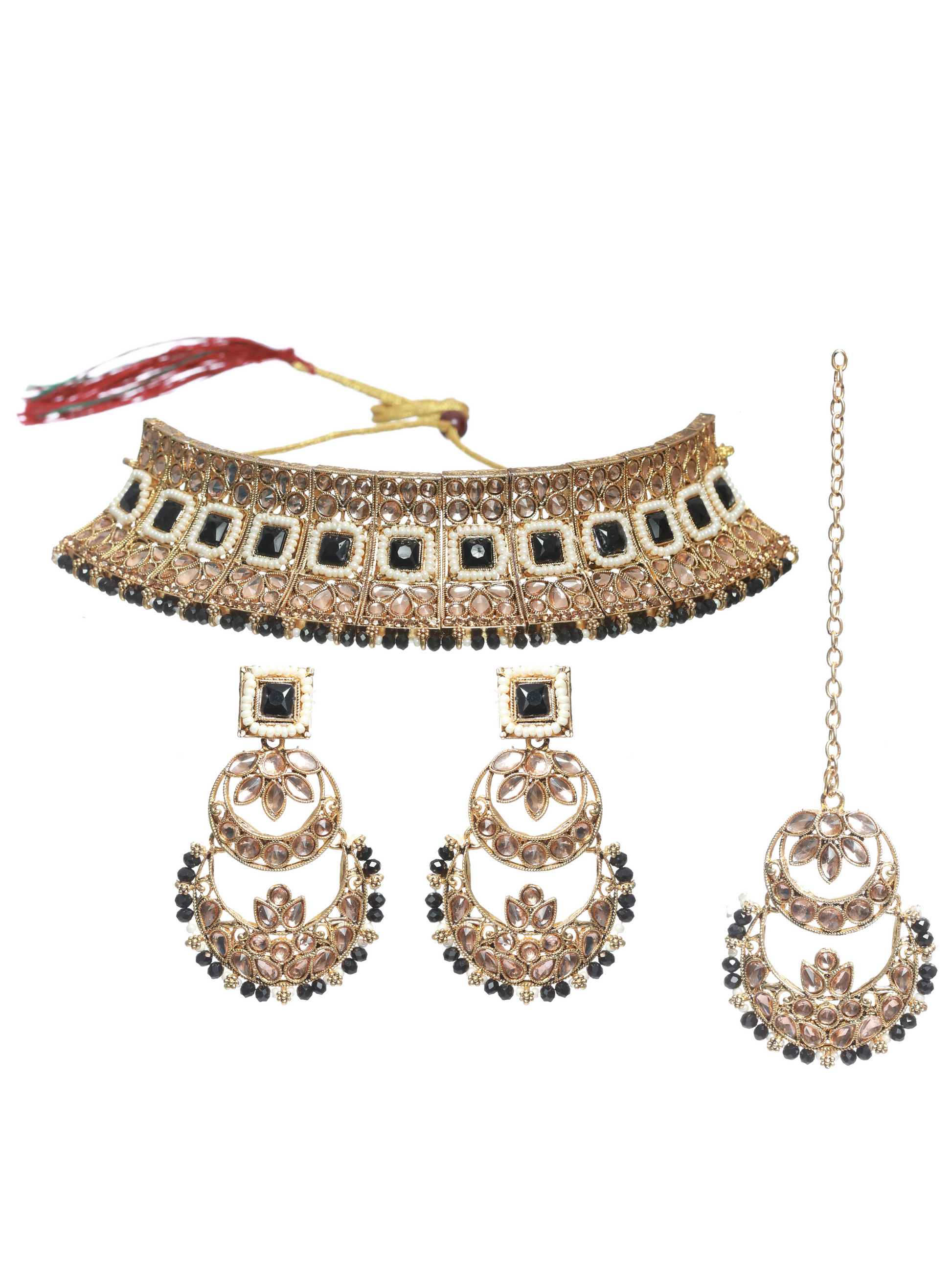 Black Kundan Gold Plated Choker Set with MaangTikka - Jazzandsizzle