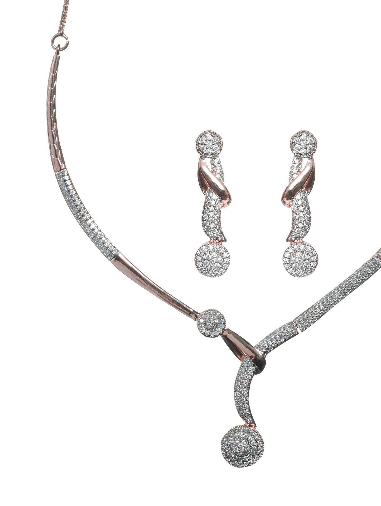 Rose Gold-Plated American Diamond & CZ Stone-Studded Jewellery Set - Jazzandsizzle