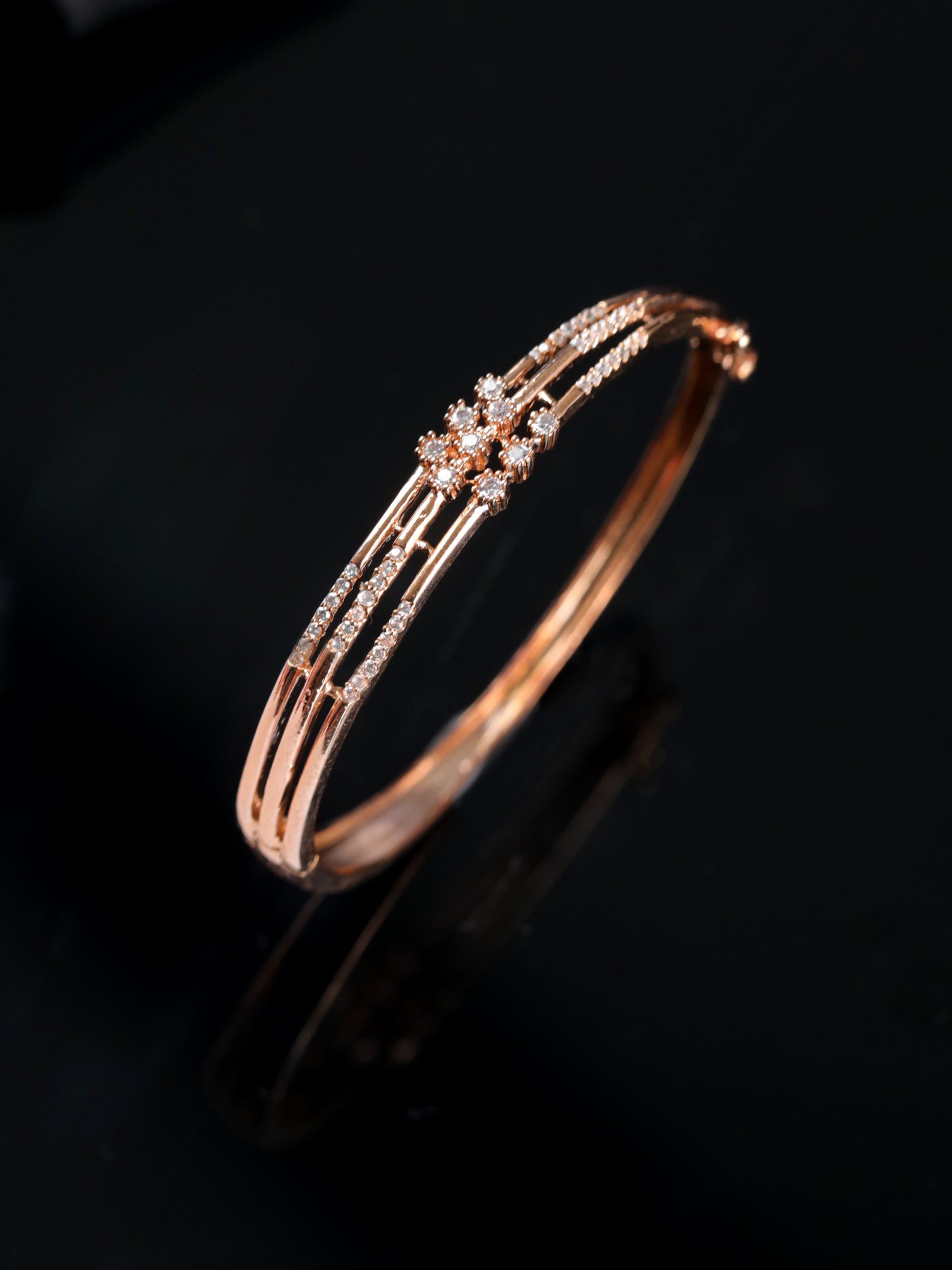 Rose Gold & Silver-Toned Brass American Diamond Rose Gold-Plated Bangle-Style Bracelet - Jazzandsizzle