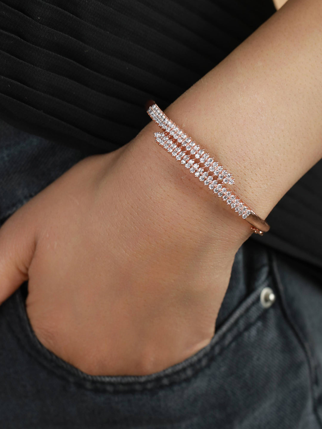 Rose Gold-Plated American Diamond Studded Bracelet - Jazzandsizzle