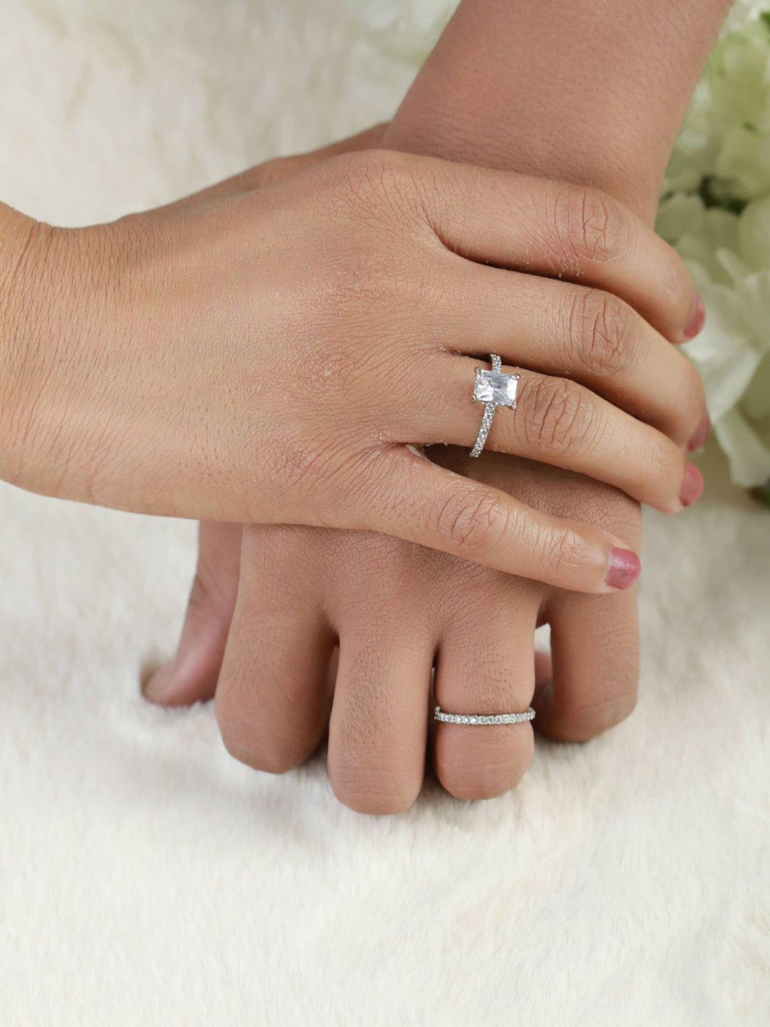 Silver Plated CZ studded Solitaire Stack Rings - Jazzandsizzle
