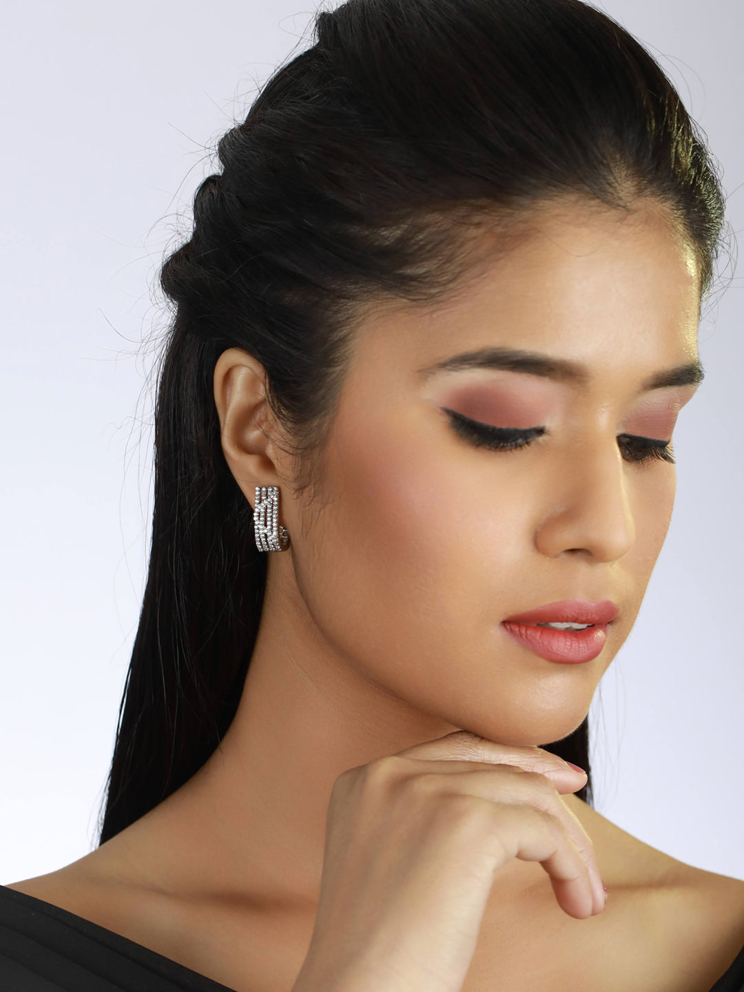 Silver-Toned American Diamond Studded Classic Hoop Earrings - Jazzandsizzle