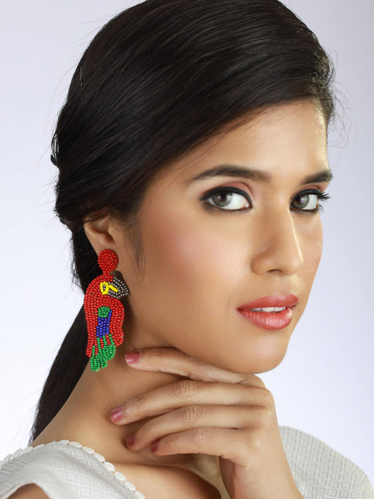 Red & Green Parrot Shaped Drop Earrings - Jazzandsizzle