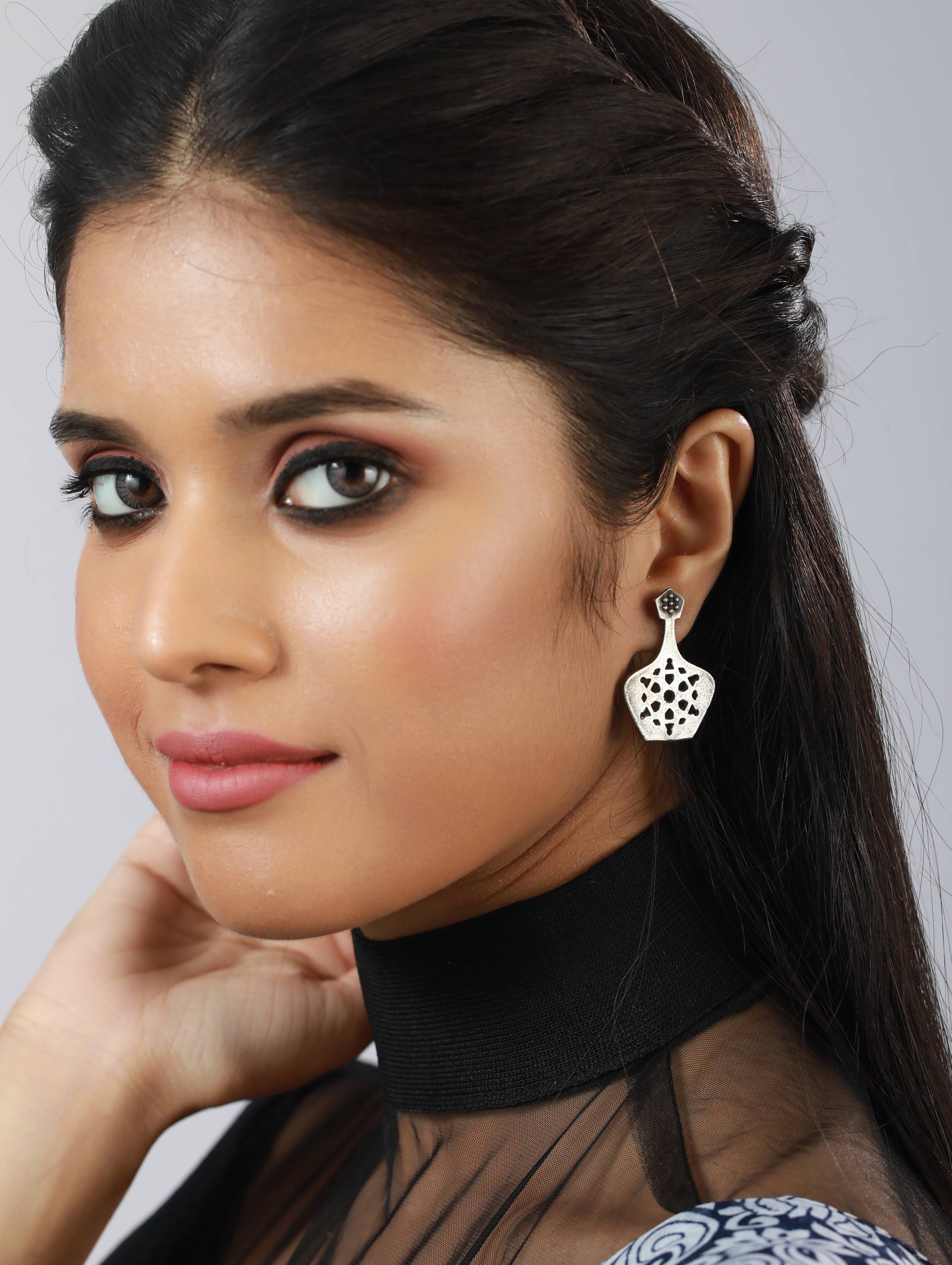 Gold-Plated & Yellow stone studded Dome-Shaped White Beaded Jhumkas - Jazzandsizzle