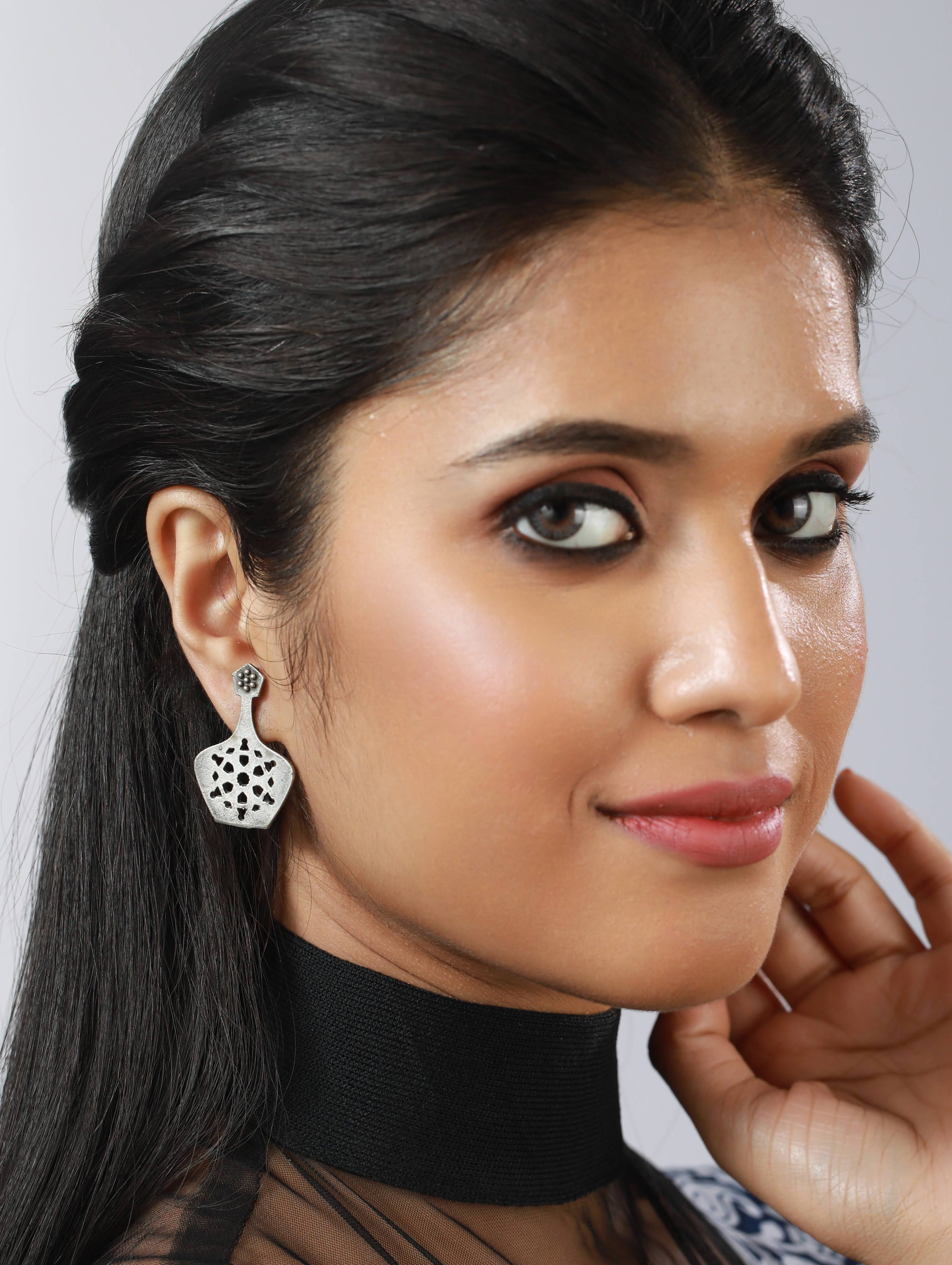 Gold-Plated & Yellow stone studded Dome-Shaped White Beaded Jhumkas - Jazzandsizzle