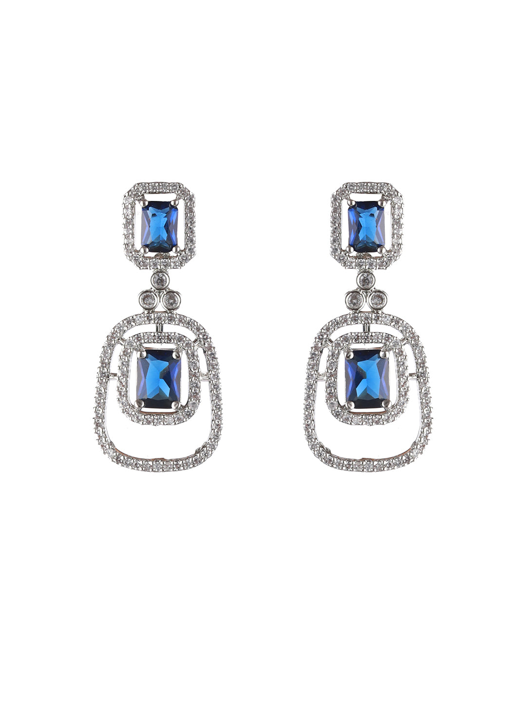 Silver Plated Blue American Diamond Studded Handcrafted Jewellery Set - Jazzandsizzle