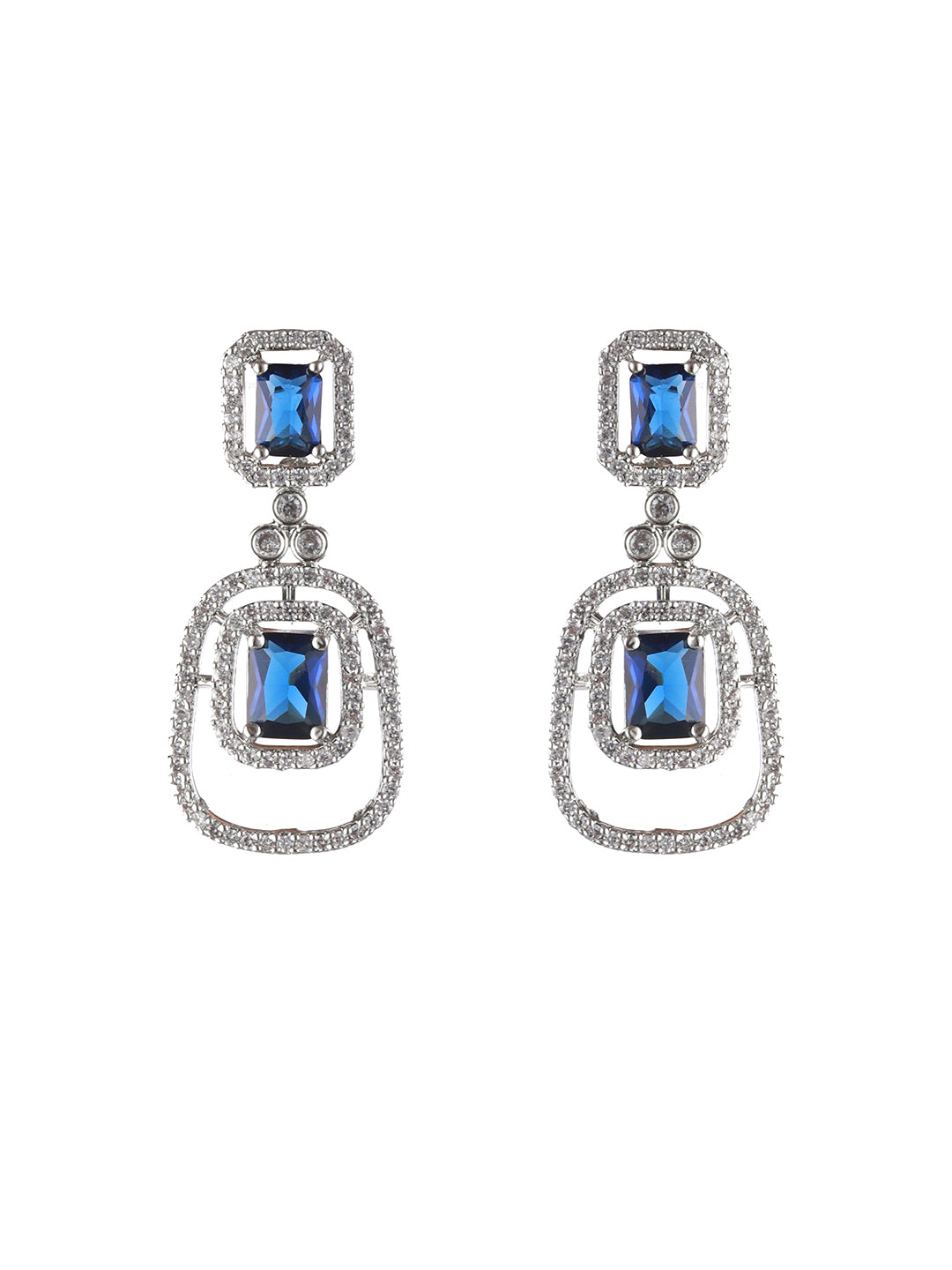 Silver Plated Blue American Diamond Studded Handcrafted Jewellery Set - Jazzandsizzle