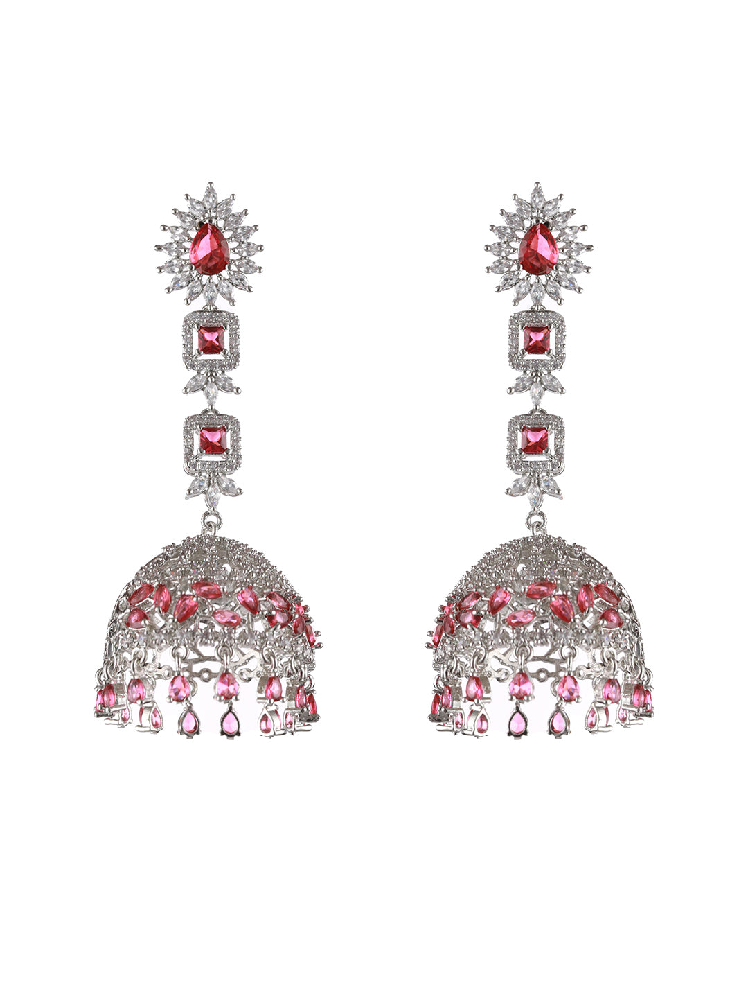 Silver Plated Ruby American Diamond Studded Handcrafted Necklace Set With Maangtikka - Jazzandsizzle