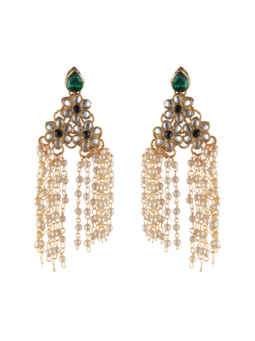 Gold-Plated Green Kundan Studded & Pearl Beaded Multilayered Choker Jewellery Set - Jazzandsizzle