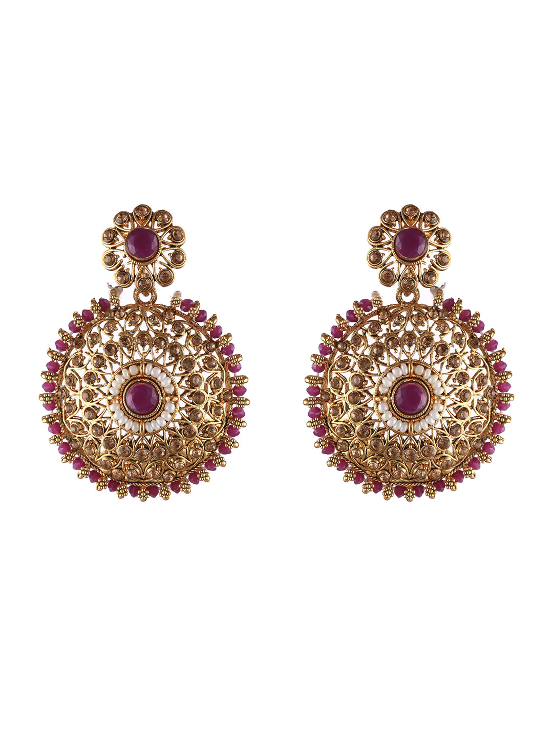 Gold-Plated Purple & White Kundan Studded & Beaded Choker Jewellery Set with Maangtikka - Jazzandsizzle
