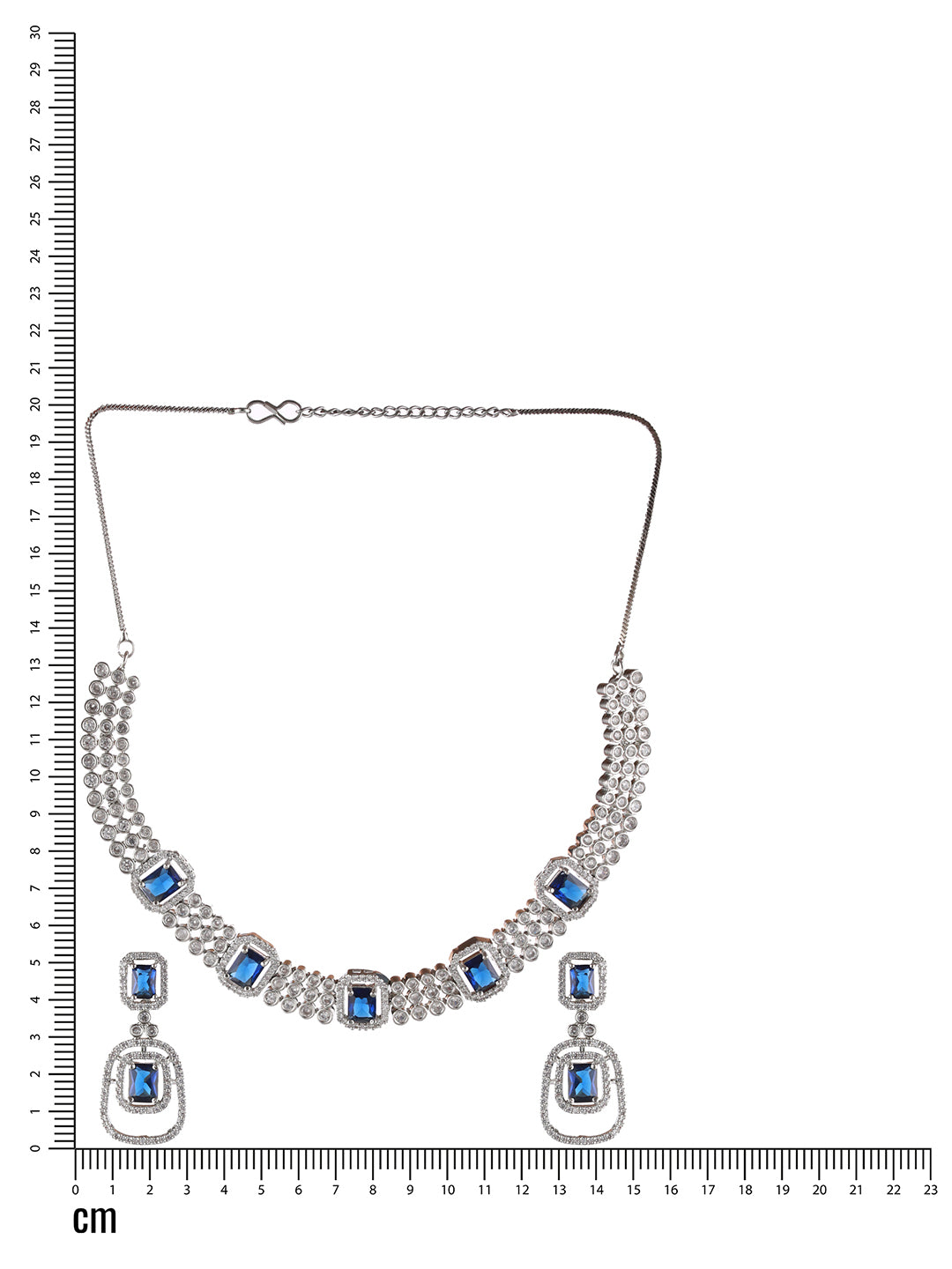 Silver Plated Blue American Diamond Studded Handcrafted Jewellery Set - Jazzandsizzle