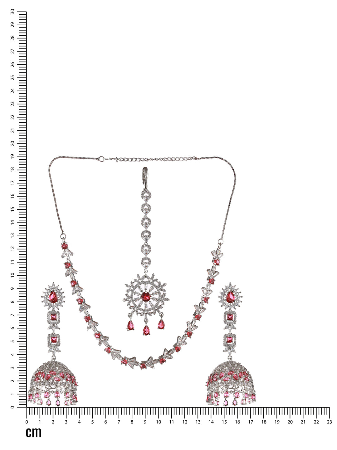 Silver Plated Ruby American Diamond Studded Handcrafted Necklace Set With Maangtikka - Jazzandsizzle