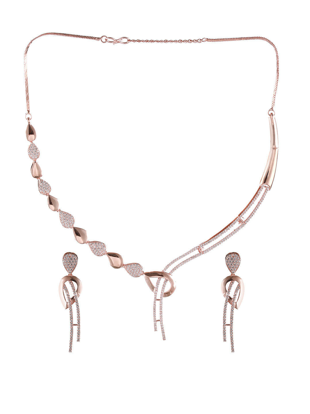 Rosegold-Plated Rose Gold CZ Studded Jewellery Set