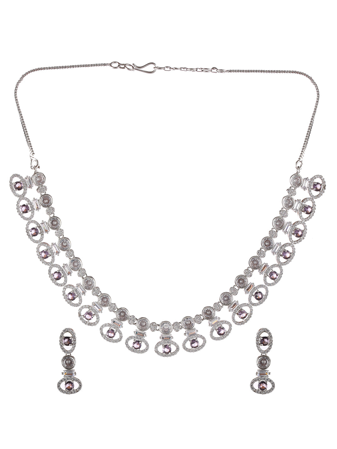 Silver Plated Blue & White American Diamond Studded Handcrafted Jewellery Set - Jazzandsizzle