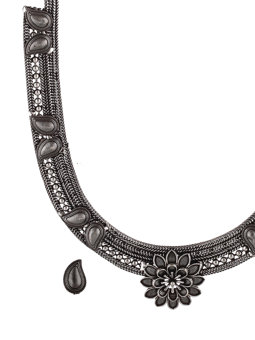 Oxidised Silver-Tone Black Stone Studded Jewellery Set - Jazzandsizzle