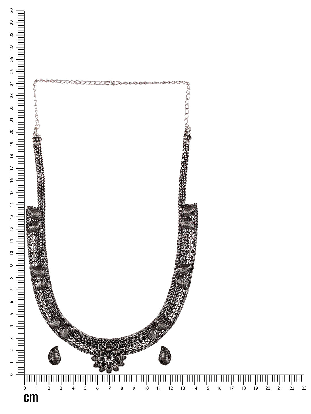 Oxidised Silver-Tone Black Stone Studded Jewellery Set - Jazzandsizzle