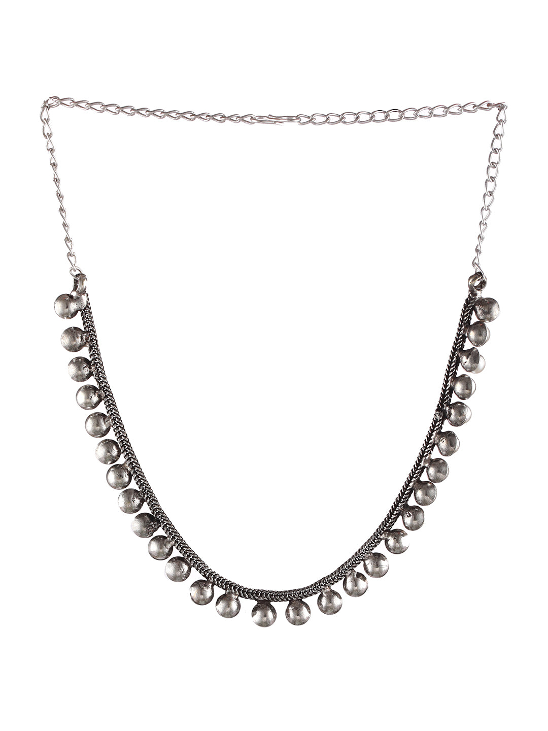 Set of 2 Oxidised Silver-Tone Pearl Studded & Evil Eye Necklace - Jazzandsizzle