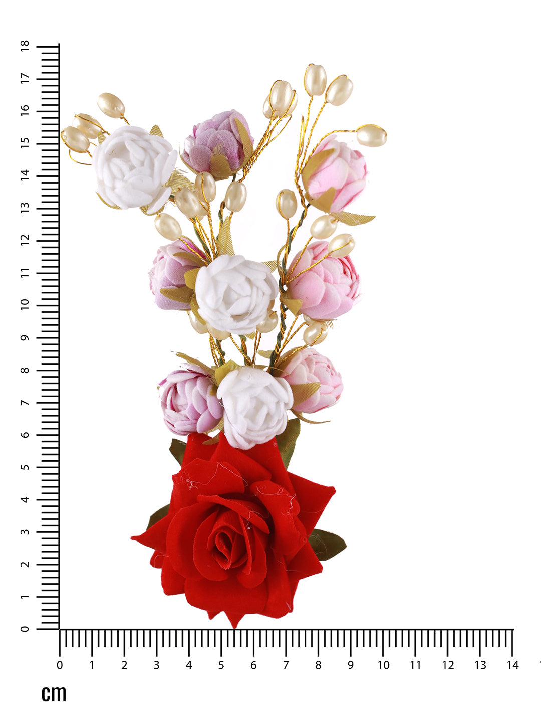 Women Red Rose wth White & Mauve Embellished Artificial Flower & Pearl Beaded Gajra Designed Hair Pin - Jazzandsizzle