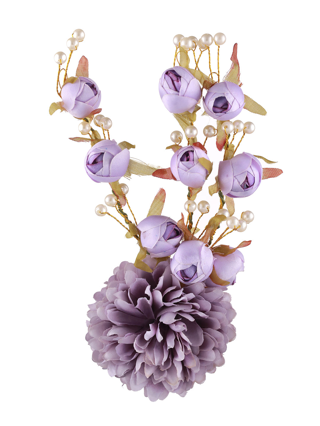 Women Mauve Embellished Artificial Flower & Pearl Beaded Gajra Designed Hair Pin - Jazzandsizzle