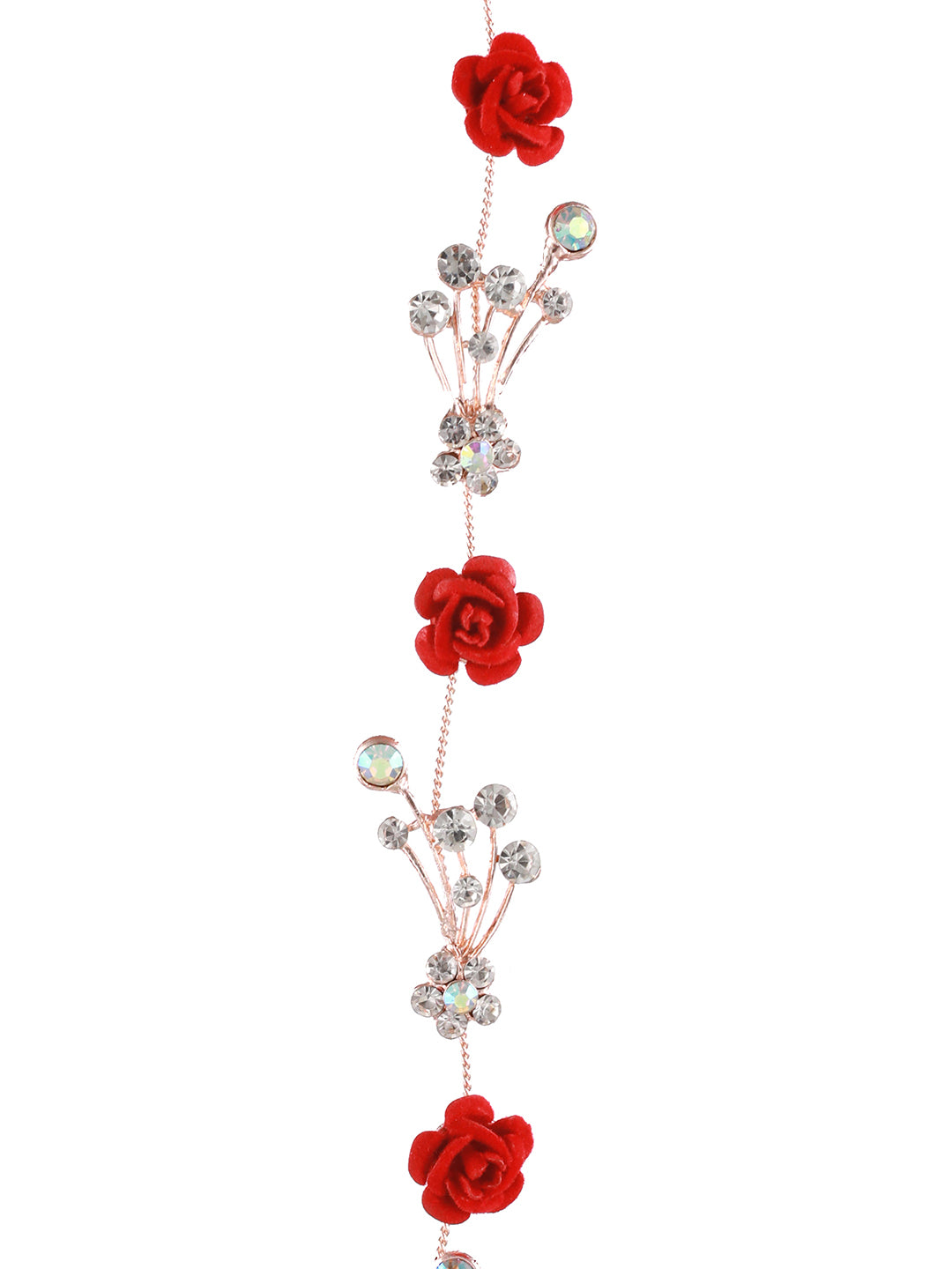 Women Red-Coloured Rose & White Embellished Hand Made Pearl Floral Hair Vine - Jazzandsizzle