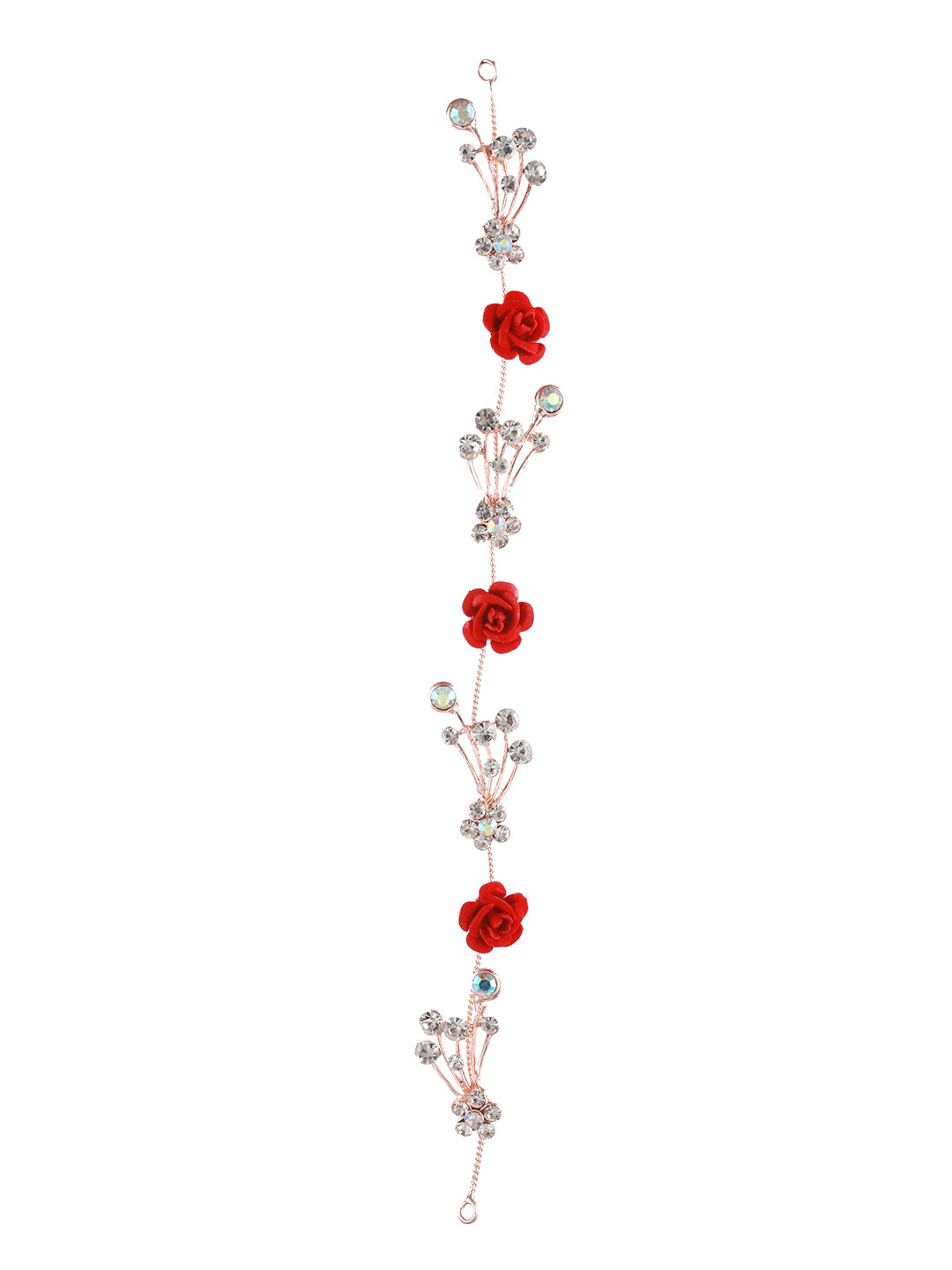 Women Red-Coloured Rose & White Embellished Hand Made Pearl Floral Hair Vine - Jazzandsizzle