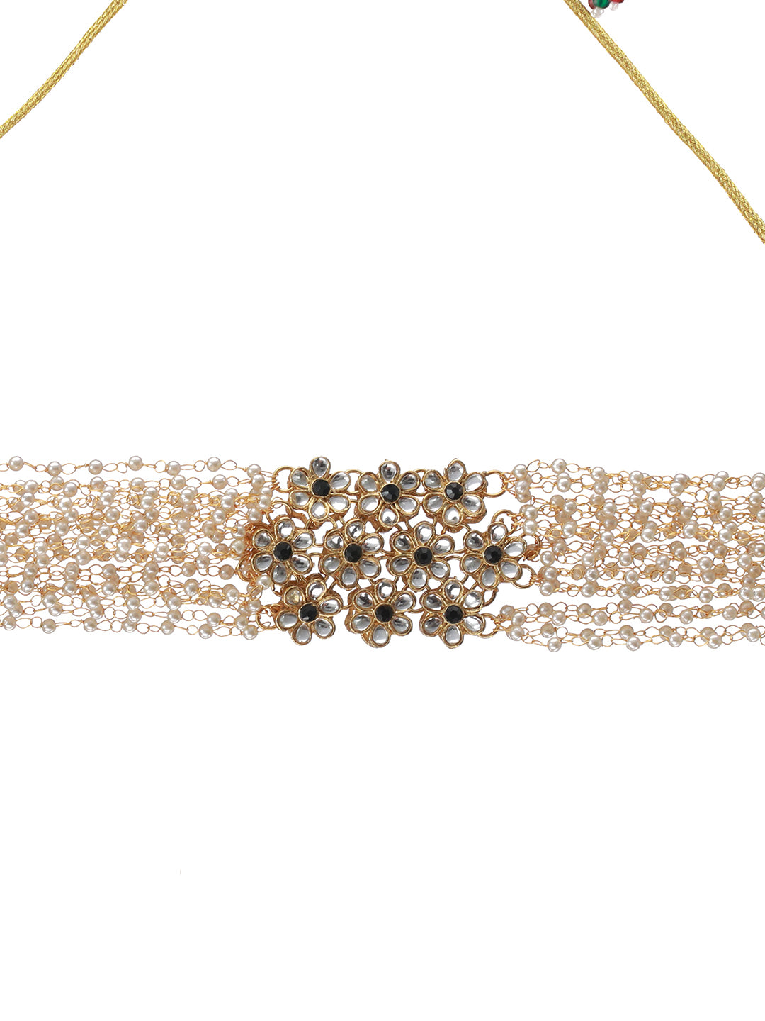 Gold-Plated Green Kundan Studded & Pearl Beaded Multilayered Choker Jewellery Set - Jazzandsizzle