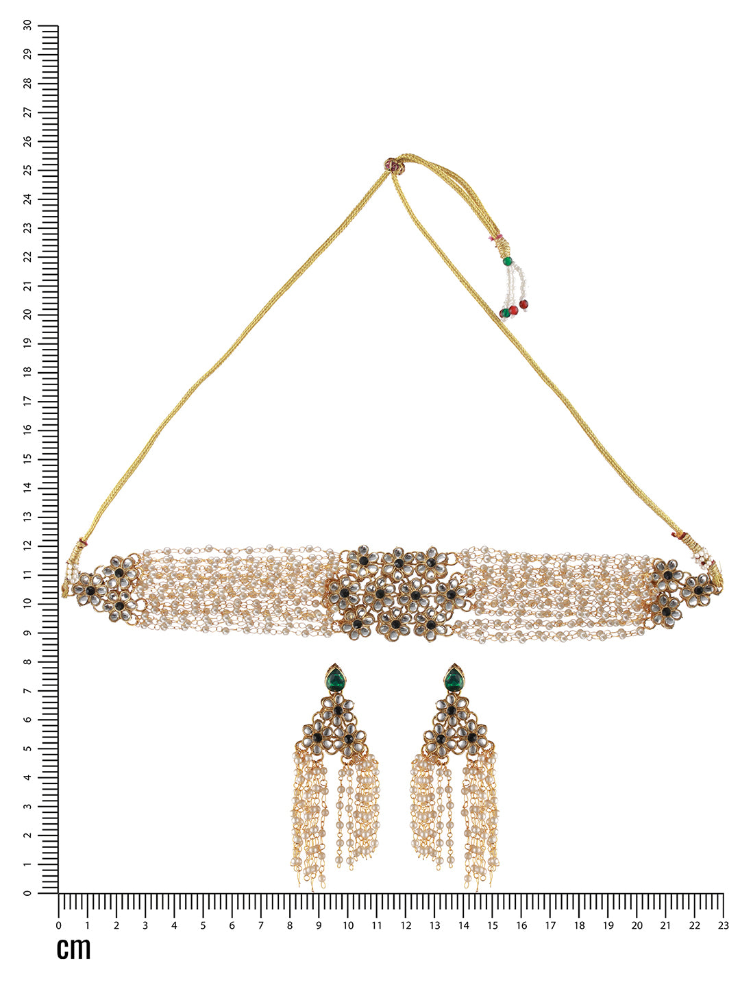 Gold-Plated Green Kundan Studded & Pearl Beaded Multilayered Choker Jewellery Set - Jazzandsizzle