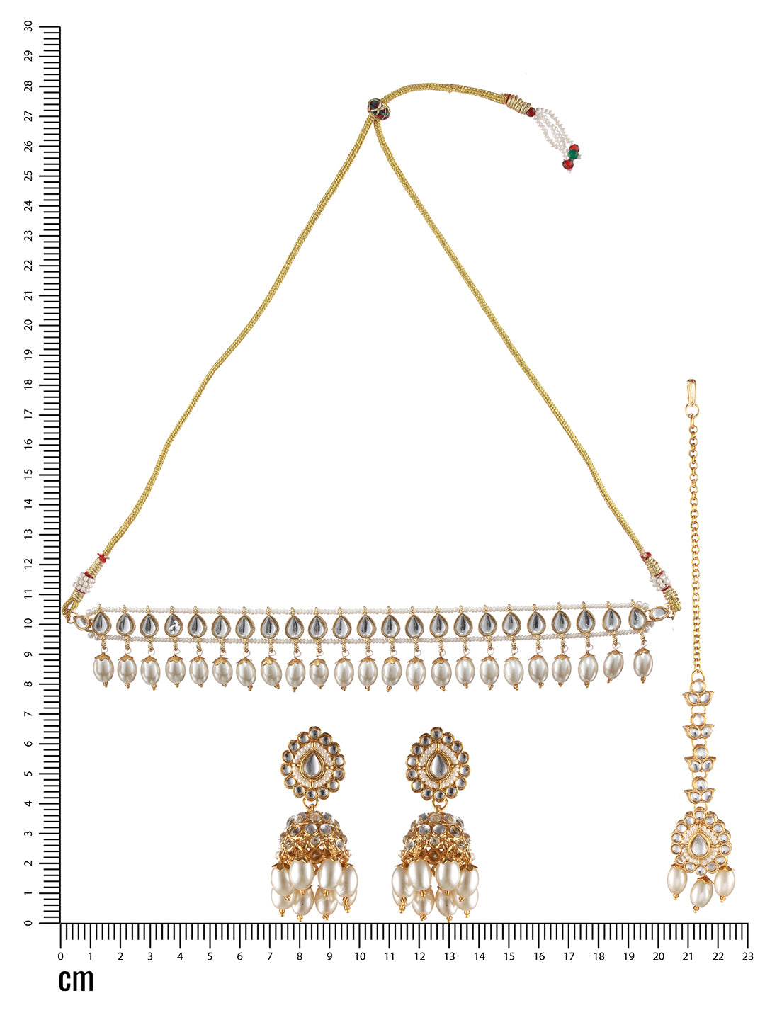 Gold-Plated White Kundan Studded & Beaded Choker Jewellery Set with Maangtikka - Jazzandsizzle