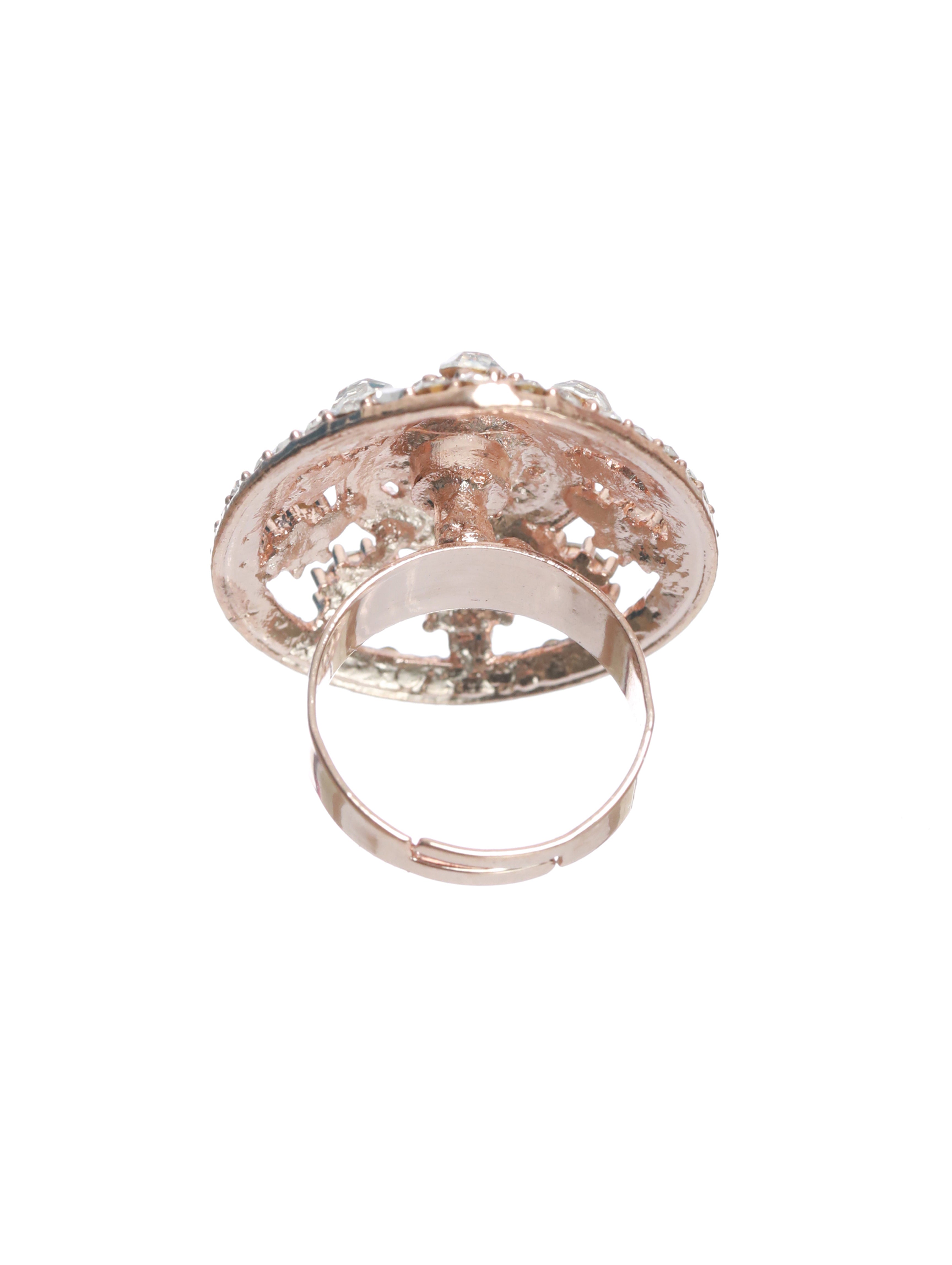 Rose Gold-Plated AD Studded Handcrafted Adjustable Finger Ring - Jazzandsizzle