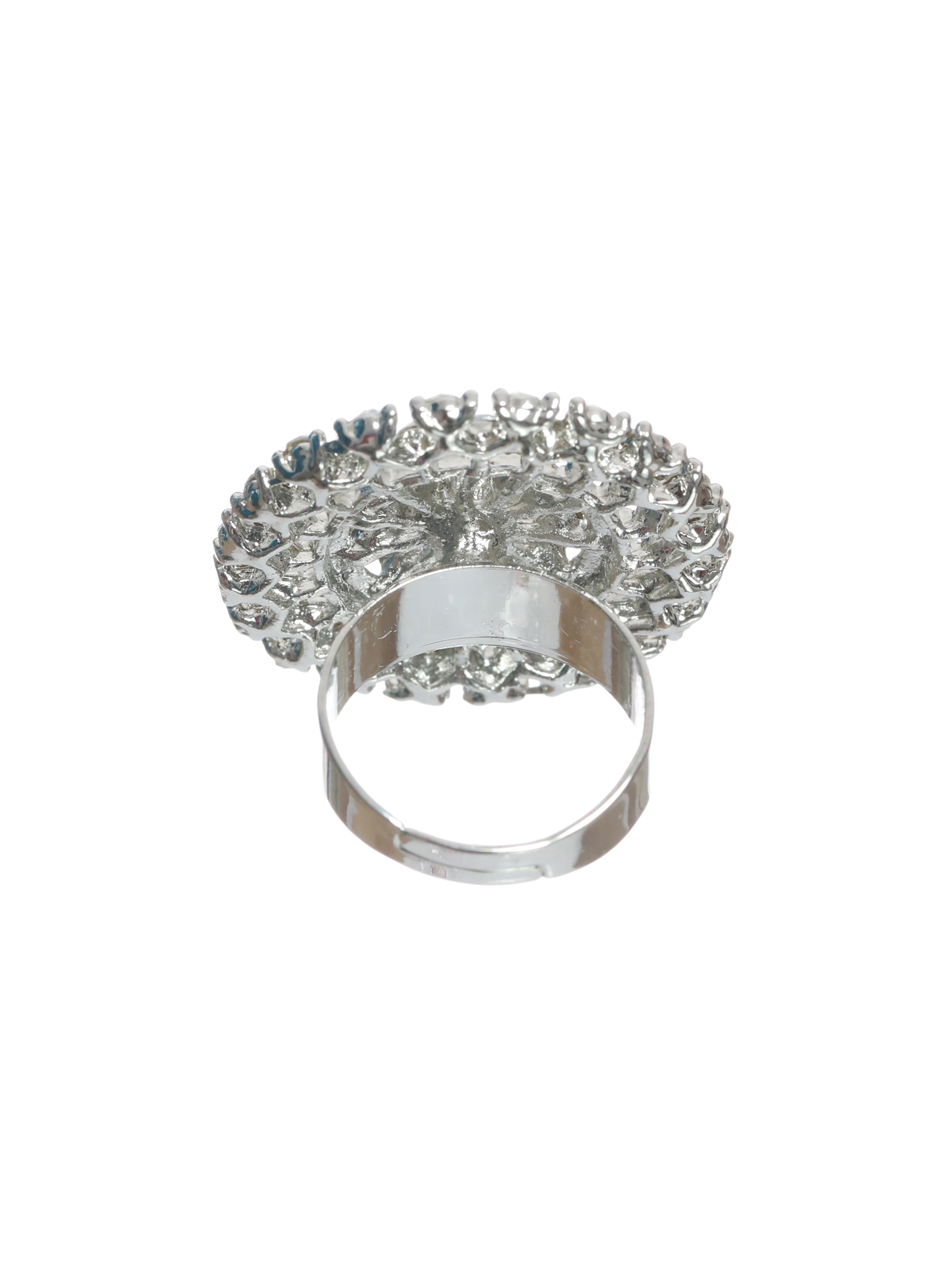 Silver-Plated CZ Studded Adjustable Finger Ring