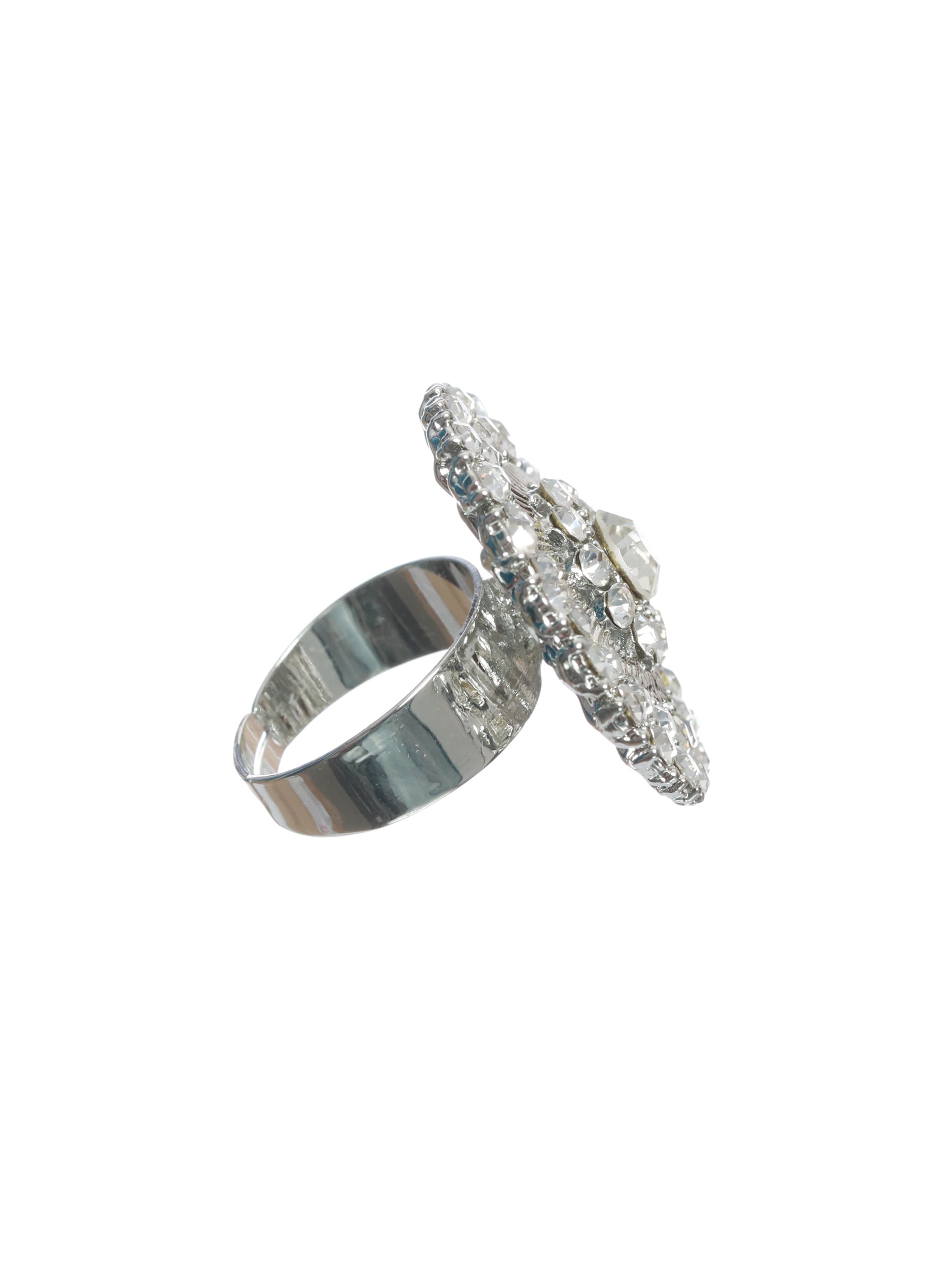 Silver-Plated CZ Studded Adjustable Finger Ring - Jazzandsizzle