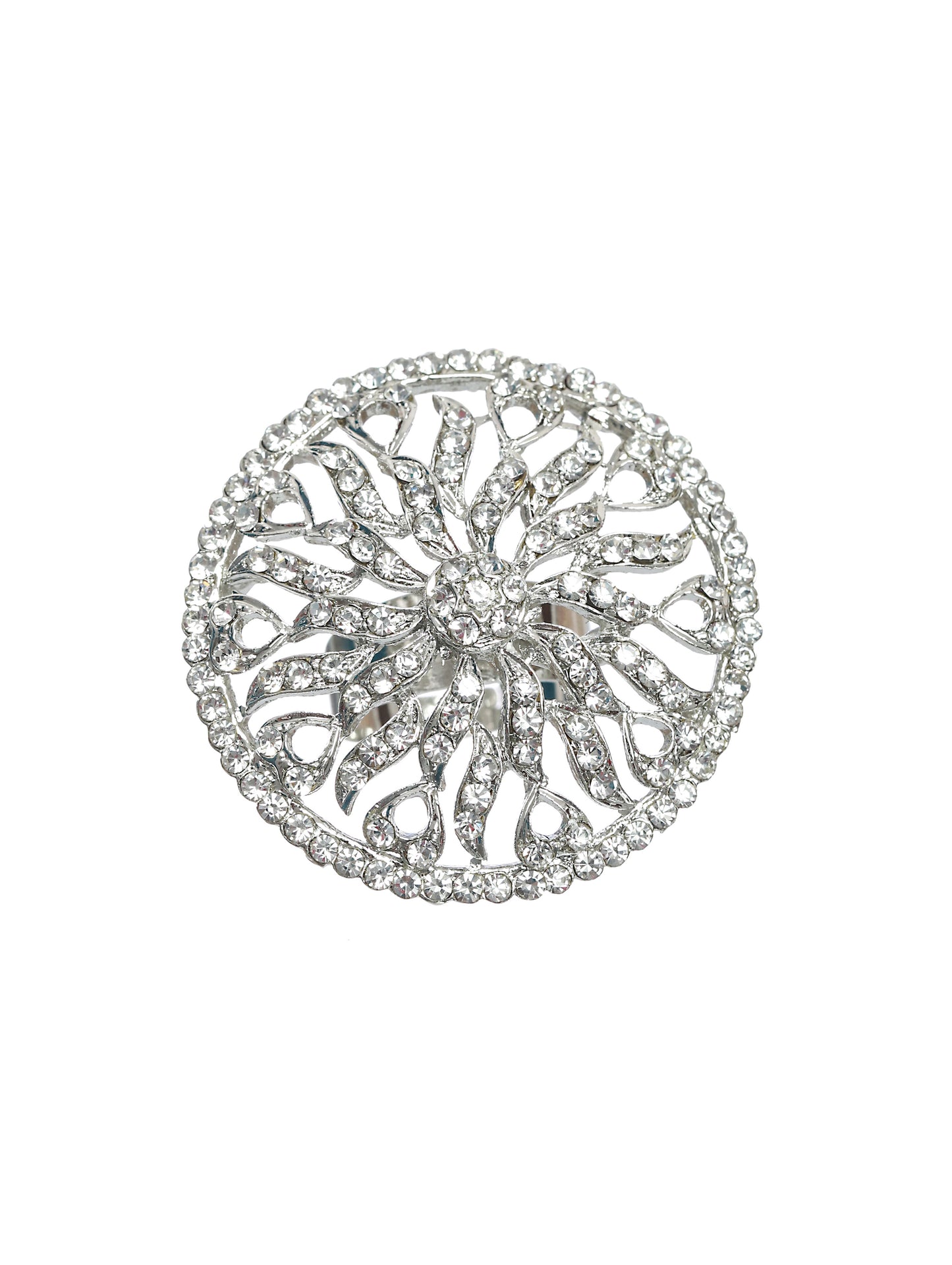 Silver-Plated CZ Studded Circular Adjustable Finger Ring - Jazzandsizzle