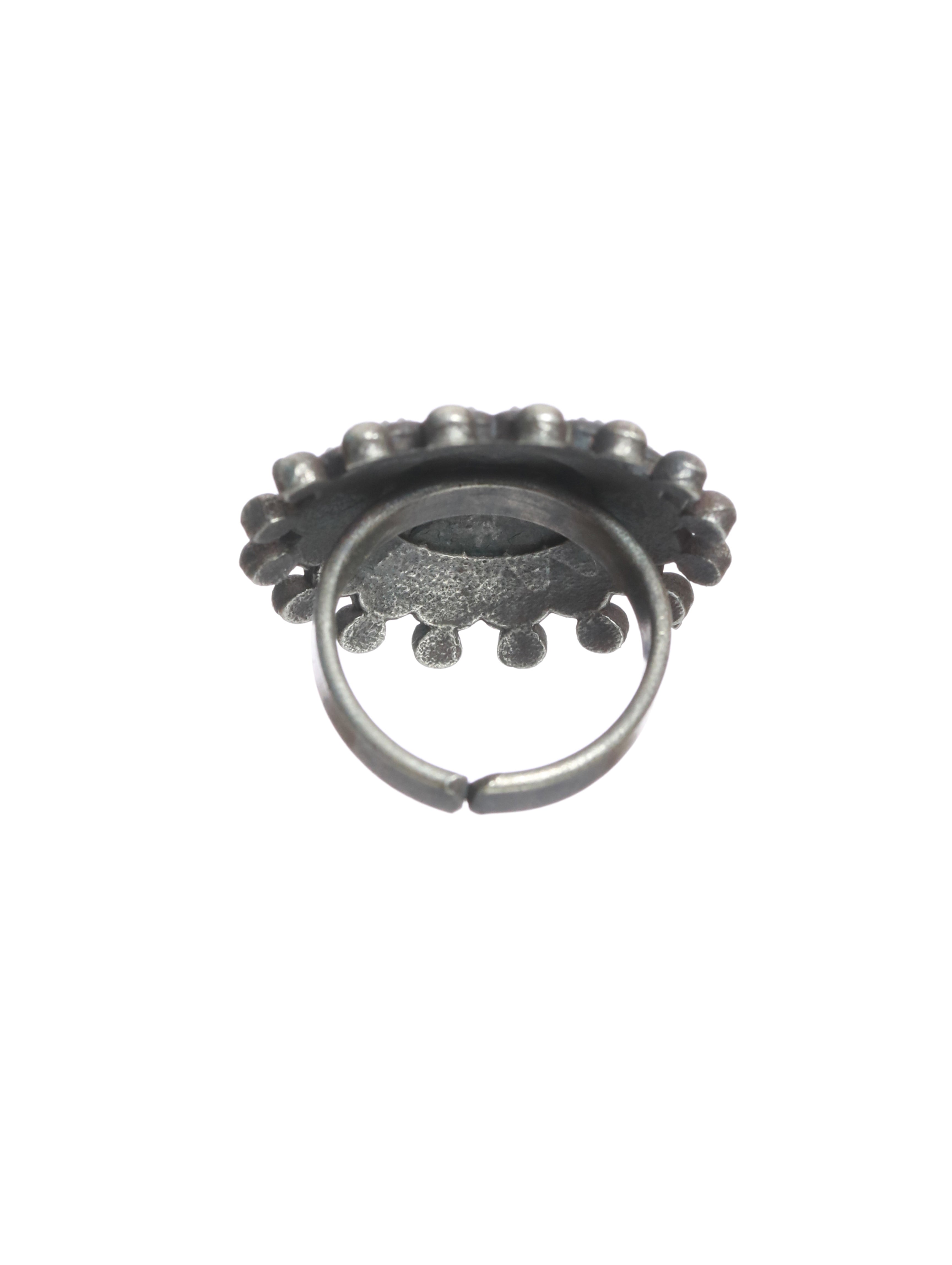 Oxidized Silver-Toned & Beaded Adjustable Finger Ring