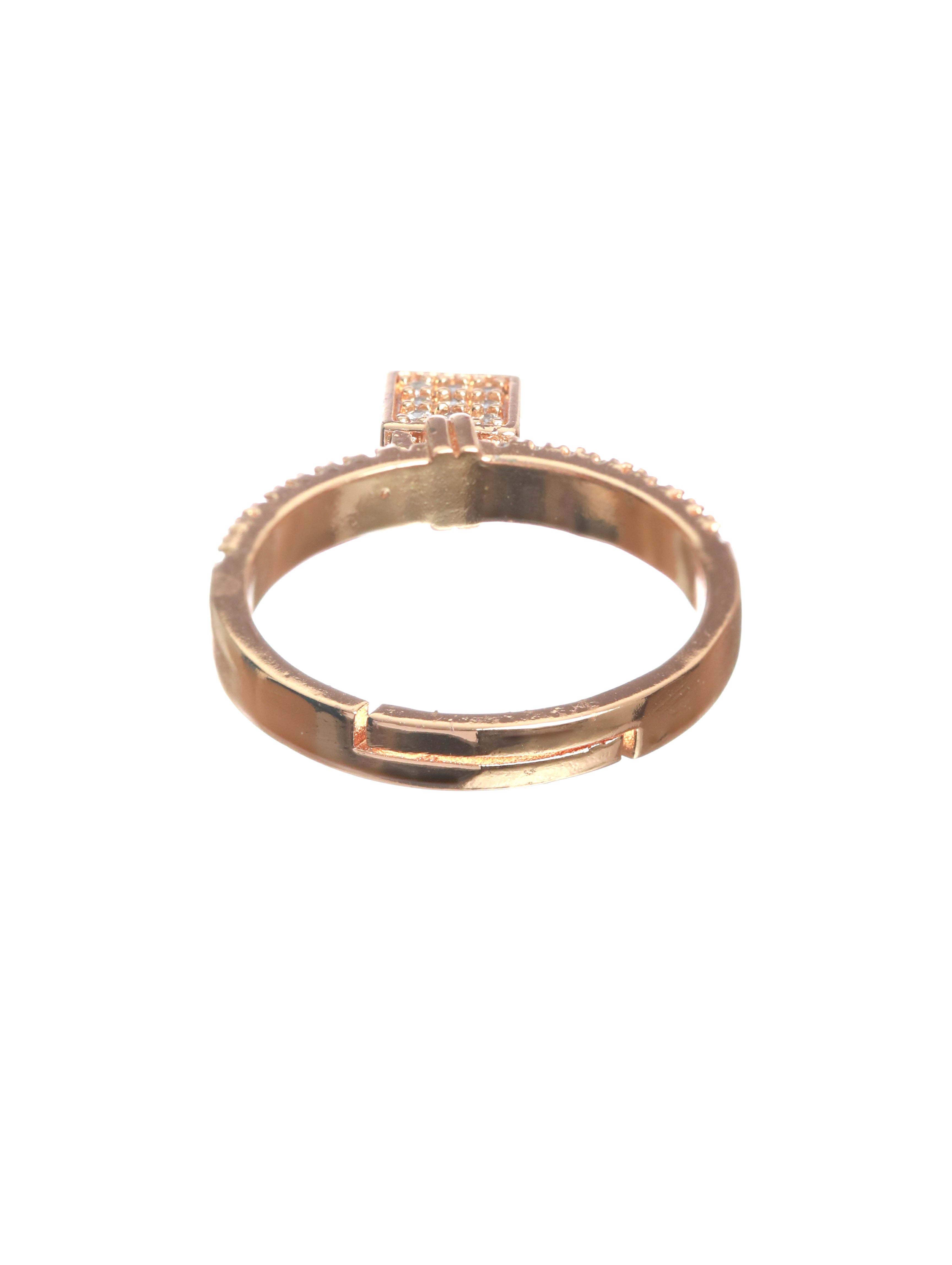 Rose Gold-Plated CZ-Studded Handcrafted Adjustable Finger Ring - Jazzandsizzle