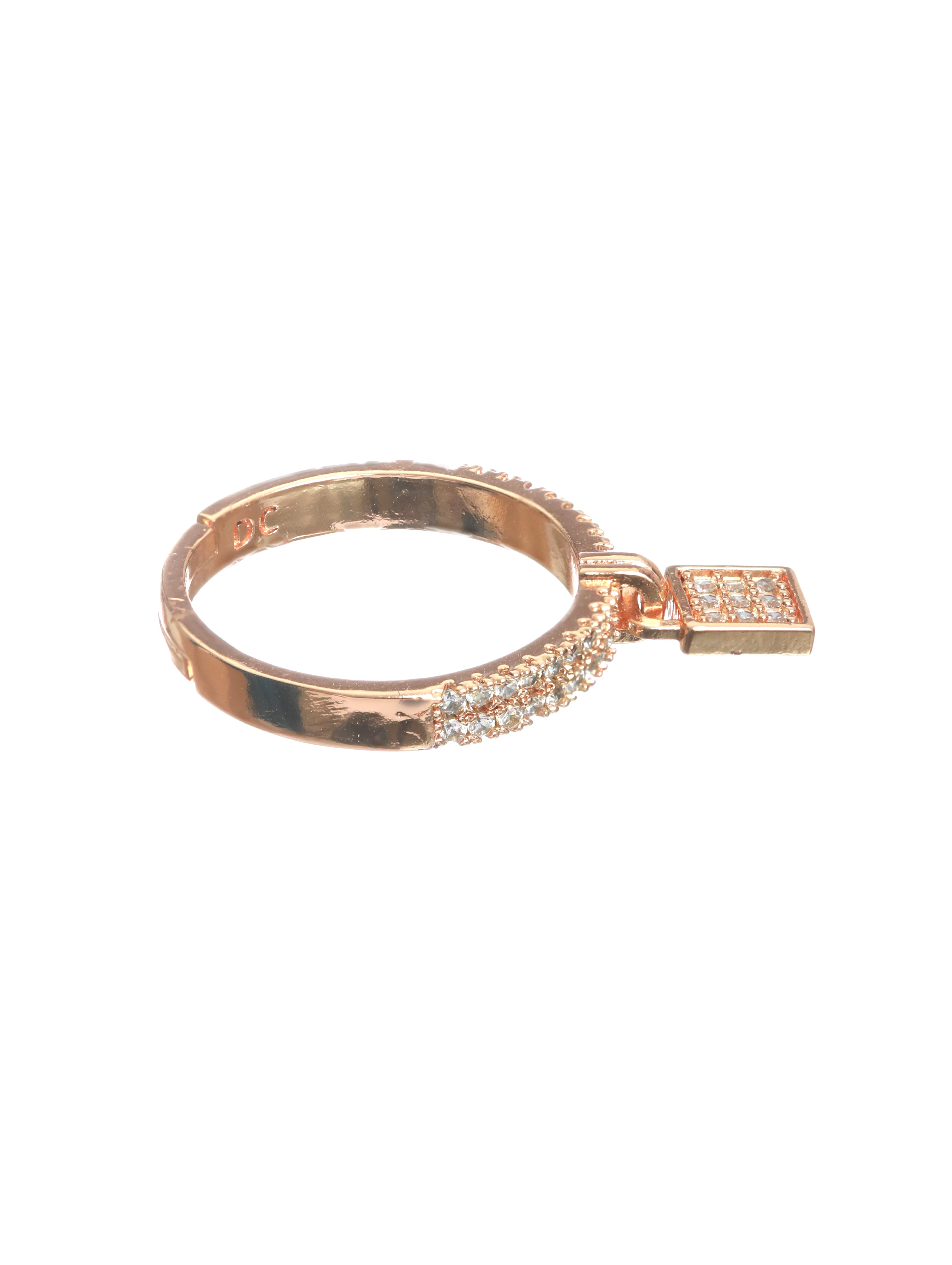 Rose Gold-Plated CZ-Studded Handcrafted Adjustable Finger Ring